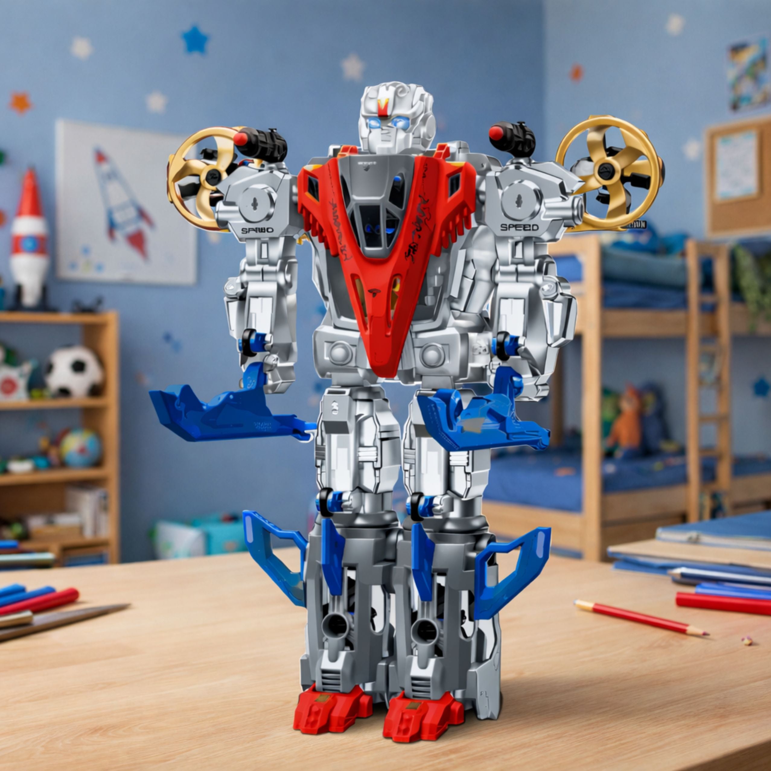 Robot Fighter Combat 2 In 1 Lights Sounds Red-blue 29 Pcs.