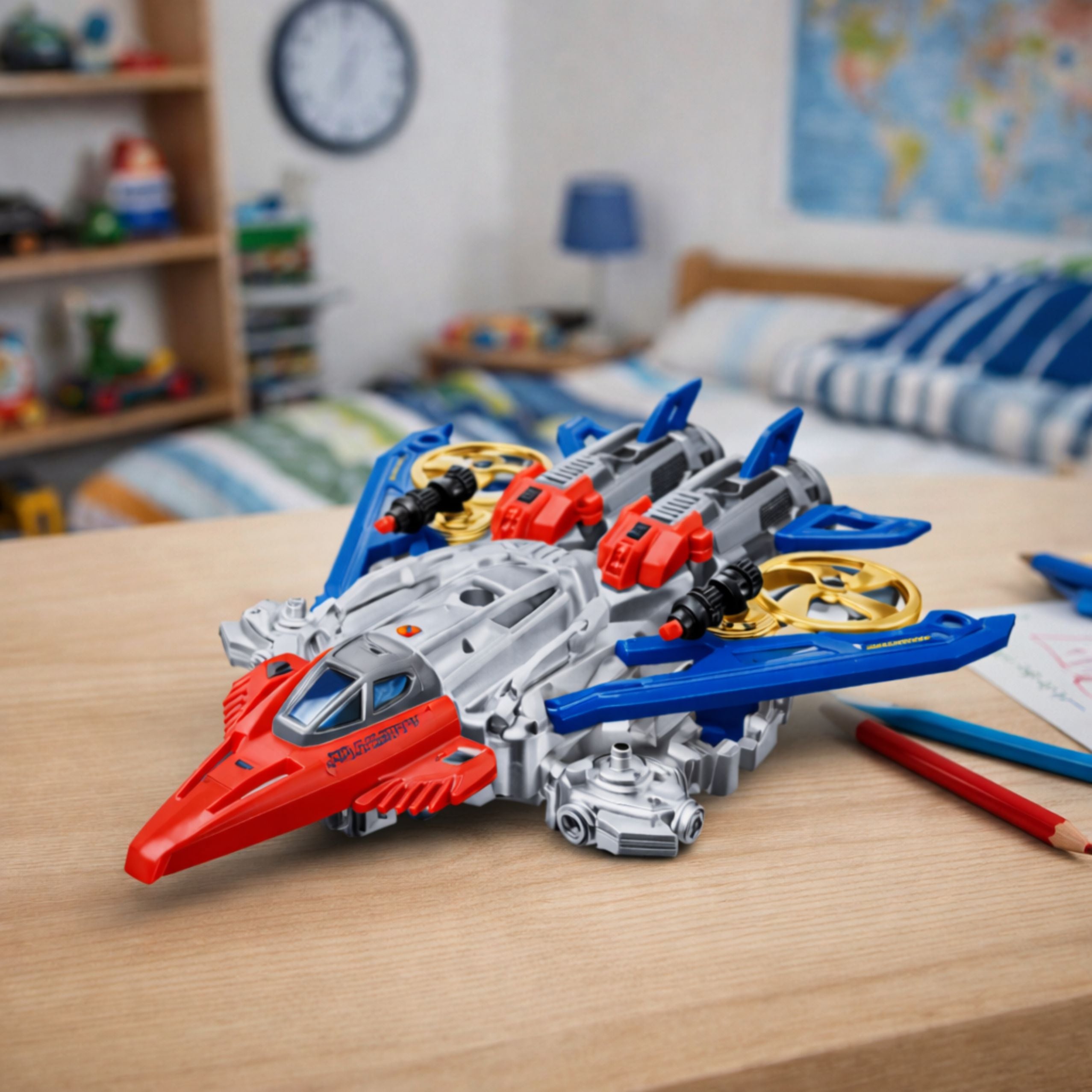 Robot Fighter Combat 2 In 1 Lights Sounds Red-blue 29 Pcs.