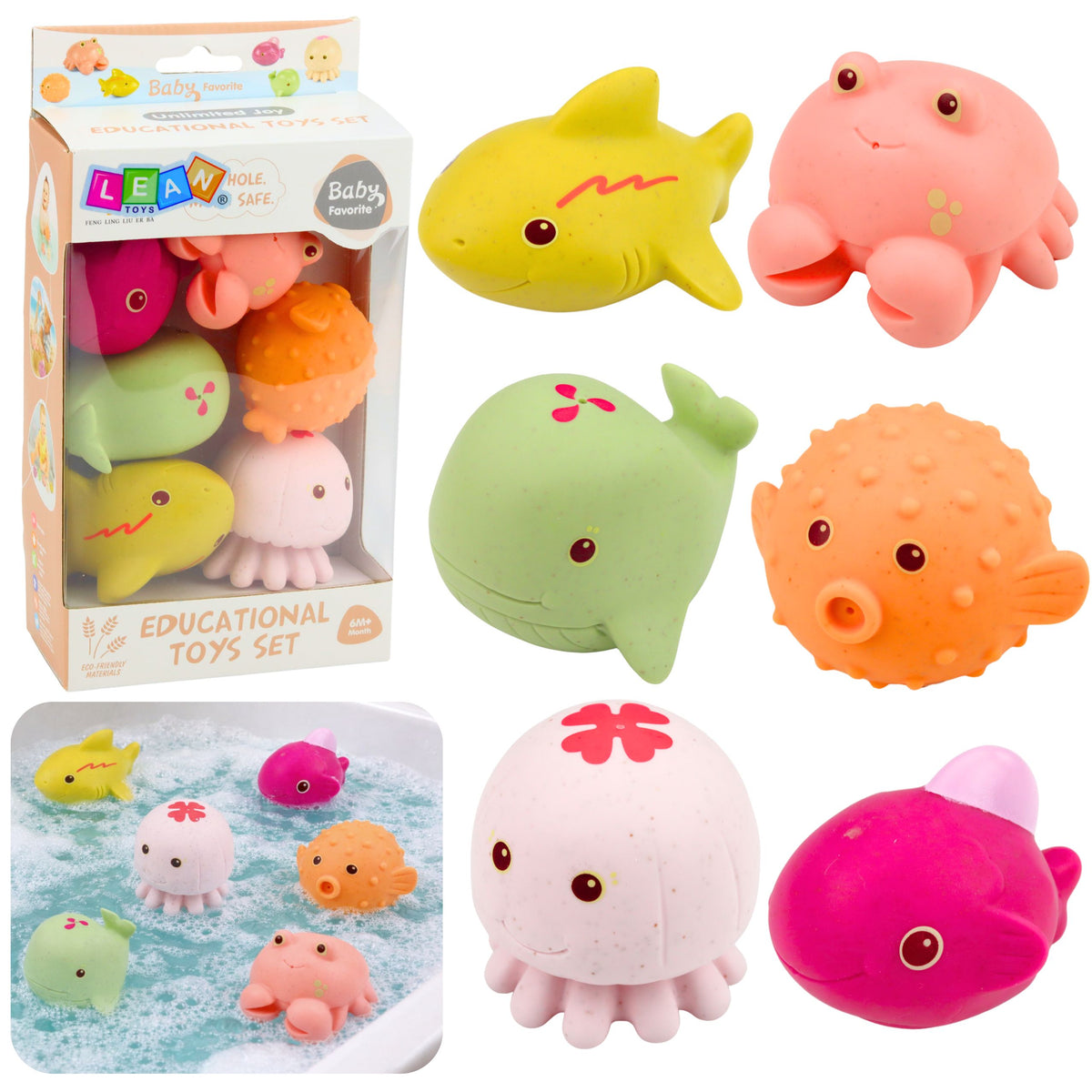 Set Of 6 Educational Rubber Sea Animals For Bathing And Fun.
