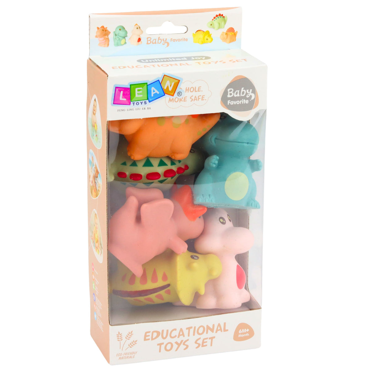 Set Of Educational Rubber Dinosaurs For Bathing Pastel Games 6 Pcs.