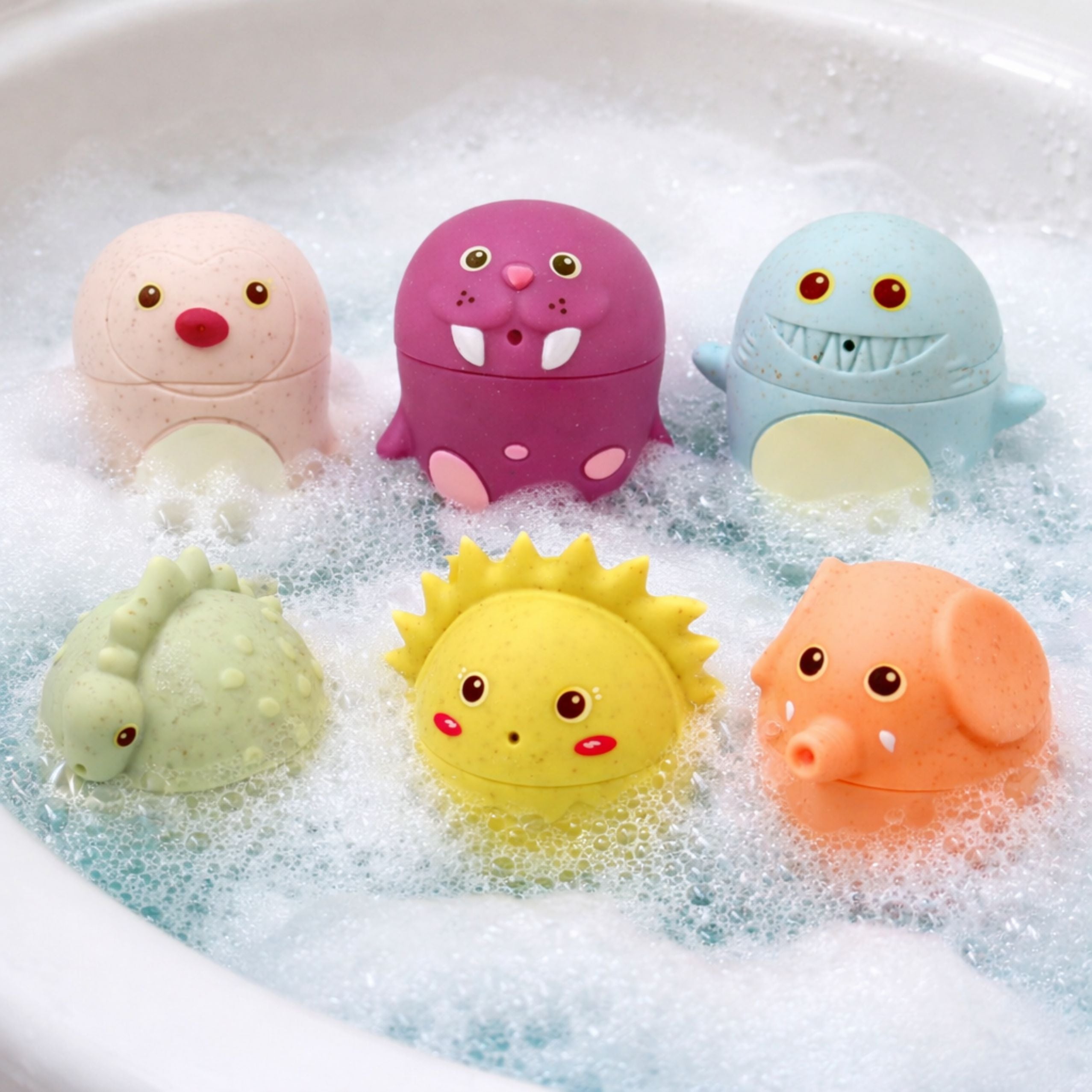 Educational Bath Toys Sensory Rubber Figures Pastel 6 Pcs.