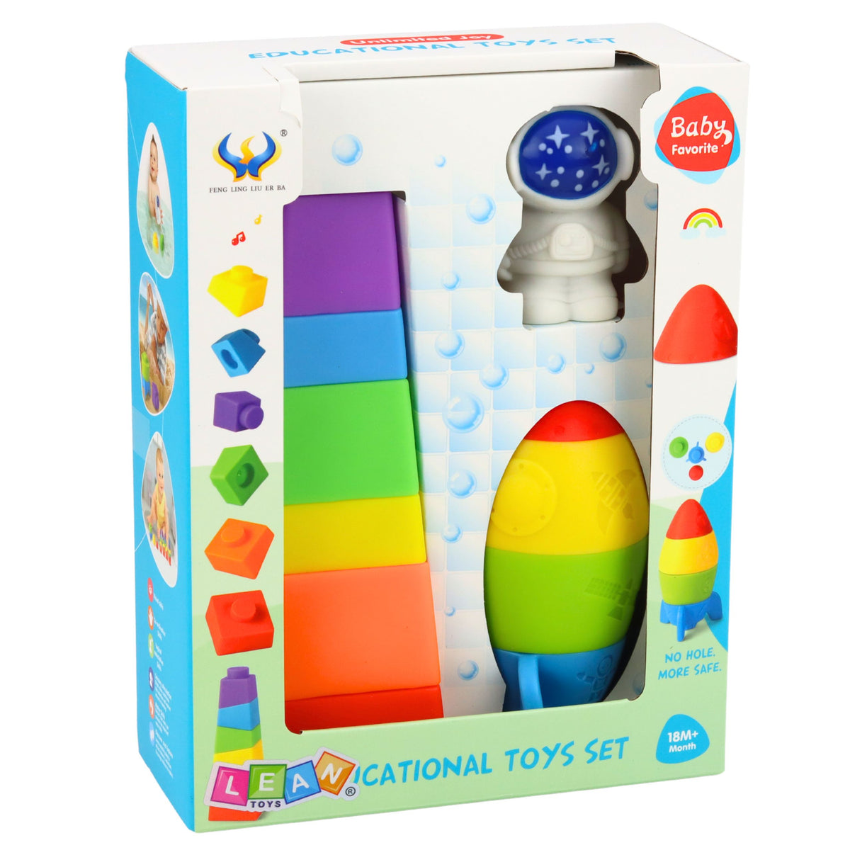 Set Of Rubber Blocks Tower Rocket Cosmonaut Colorful 11 pcs.