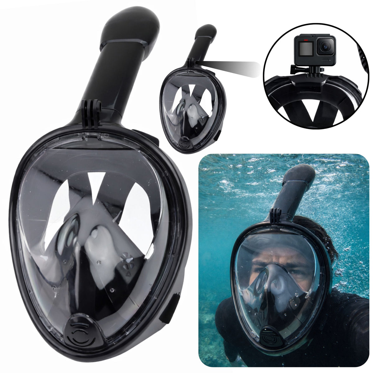 Full Face Snorkeling Diving Mask With Anti-fog System Black L/xl