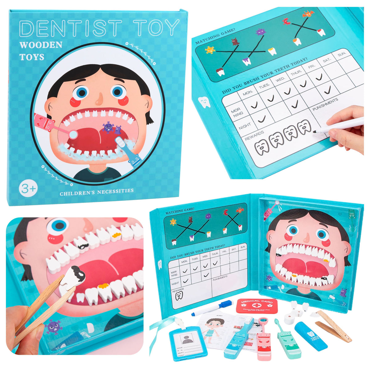 Wooden Little Dentist Set Magnetic Book Teeth Tools