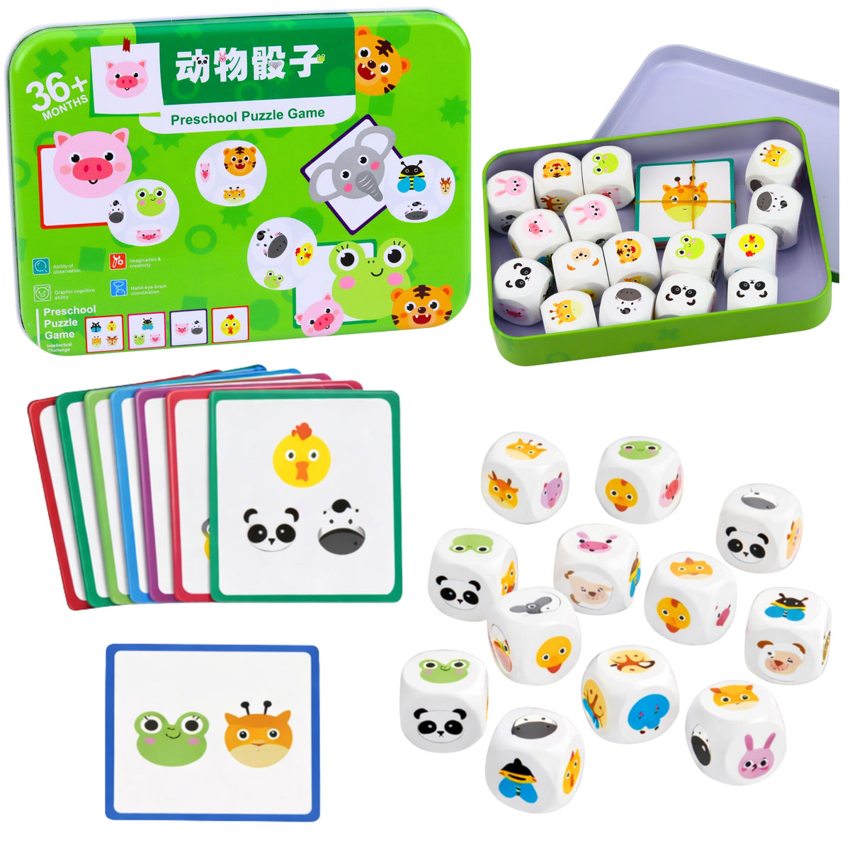 Educational Game For Kids Match Animals Wooden Dice Cards