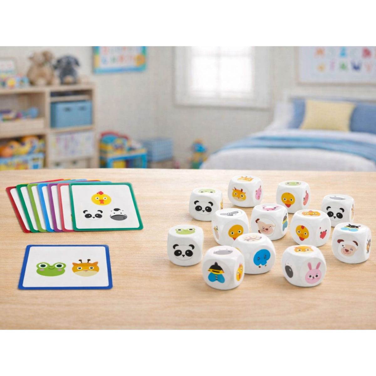 Educational Game For Kids Match Animals Wooden Dice Cards