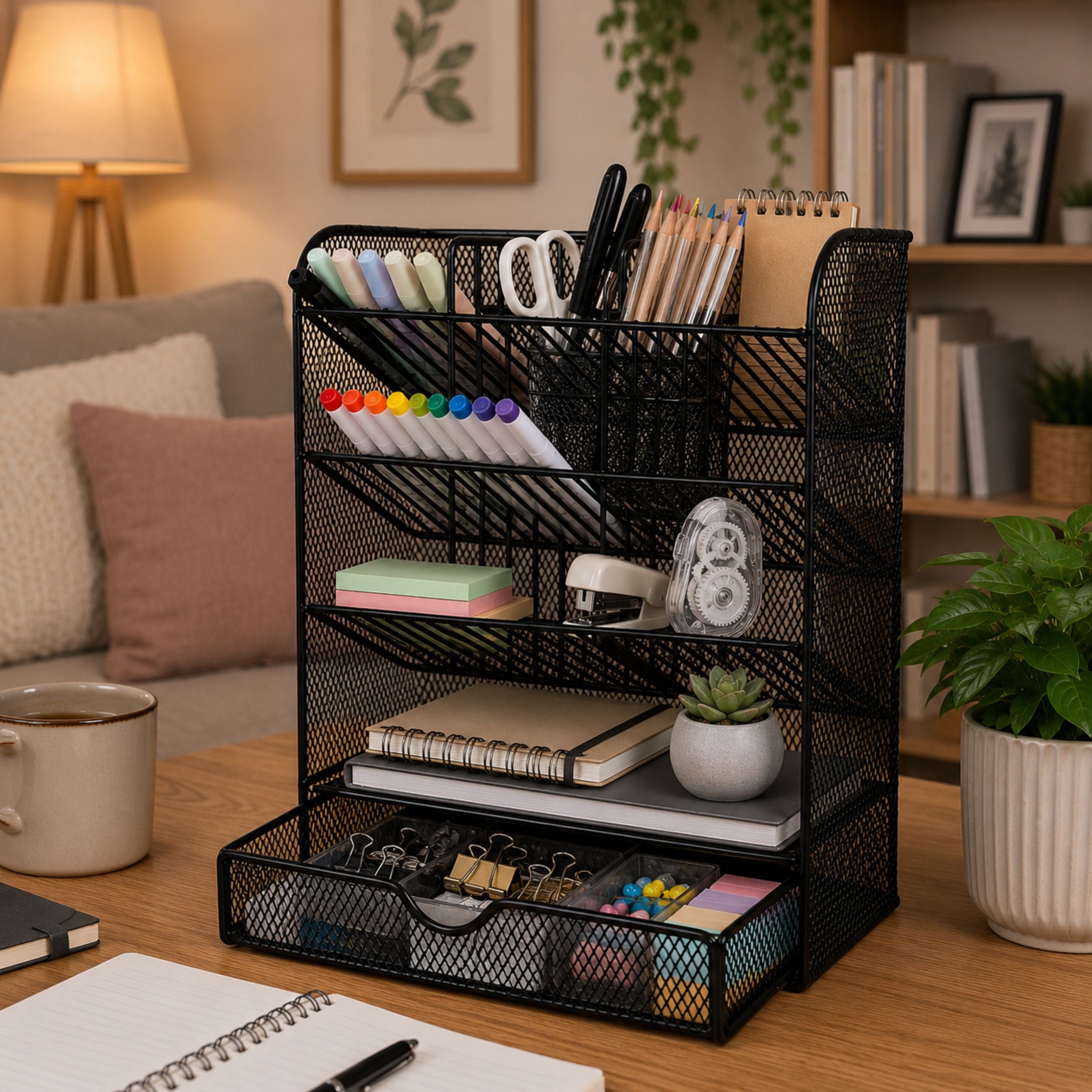Metal Desk Organizer For Pens And Accessories Black