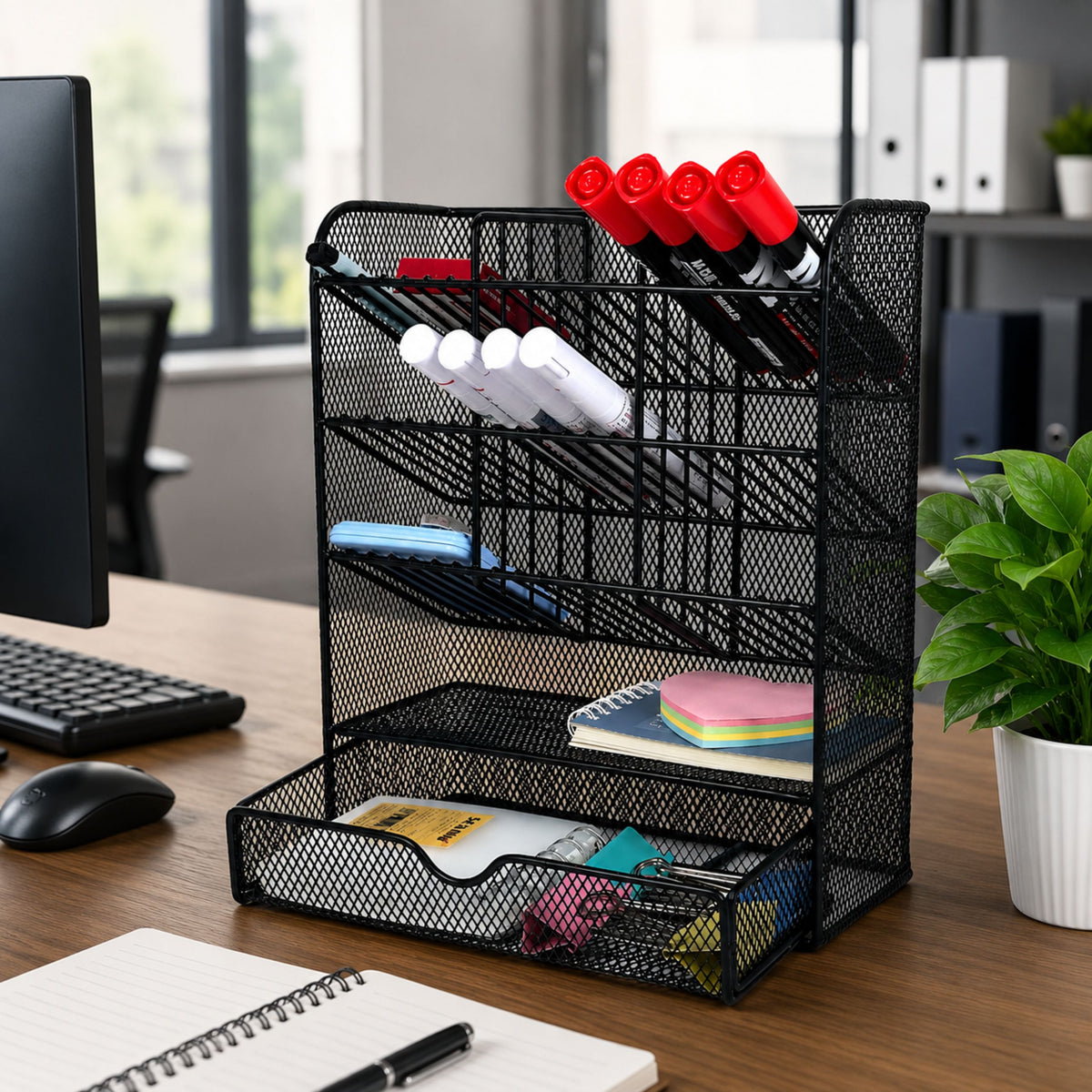 Metal Desk Organizer For Pens And Accessories Black