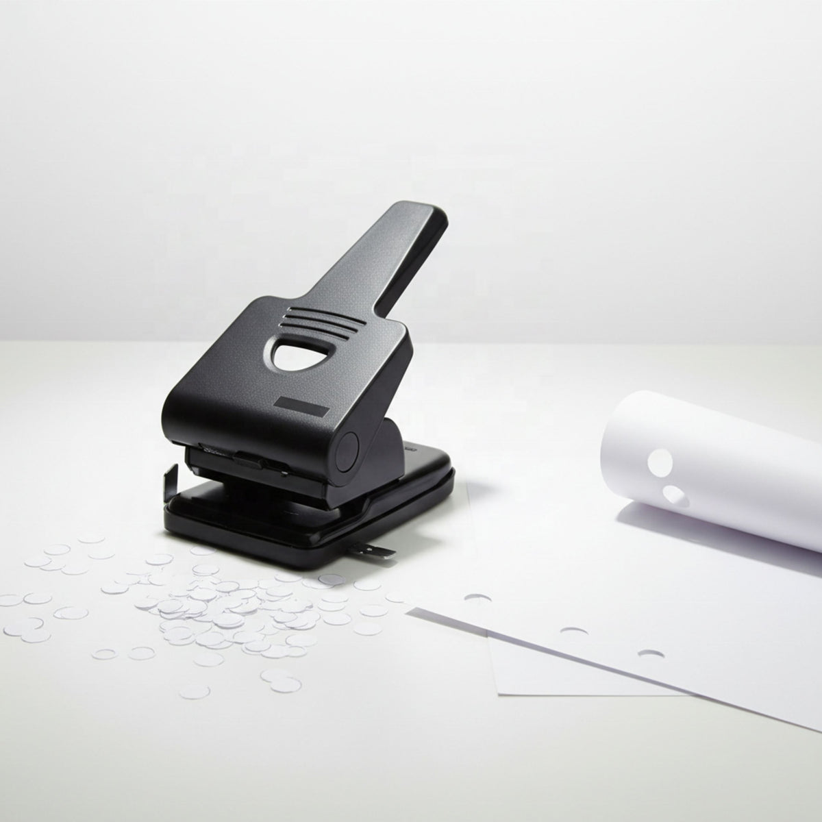 Perforatrice manuale doppia in metallo da ufficio, 65 fogli, nera