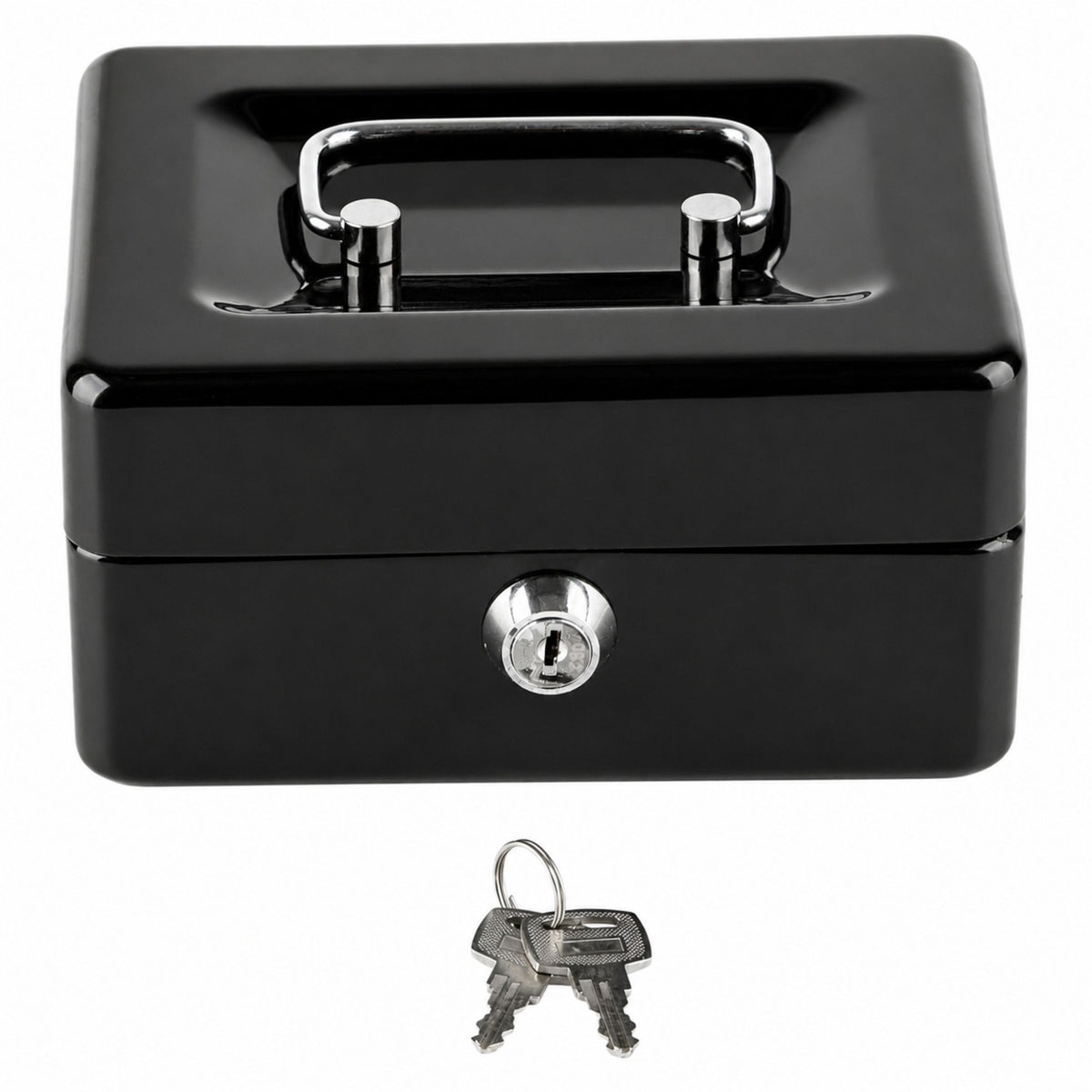 Small Metal Money Box Safe With Key Locker Black 13x10 Cm