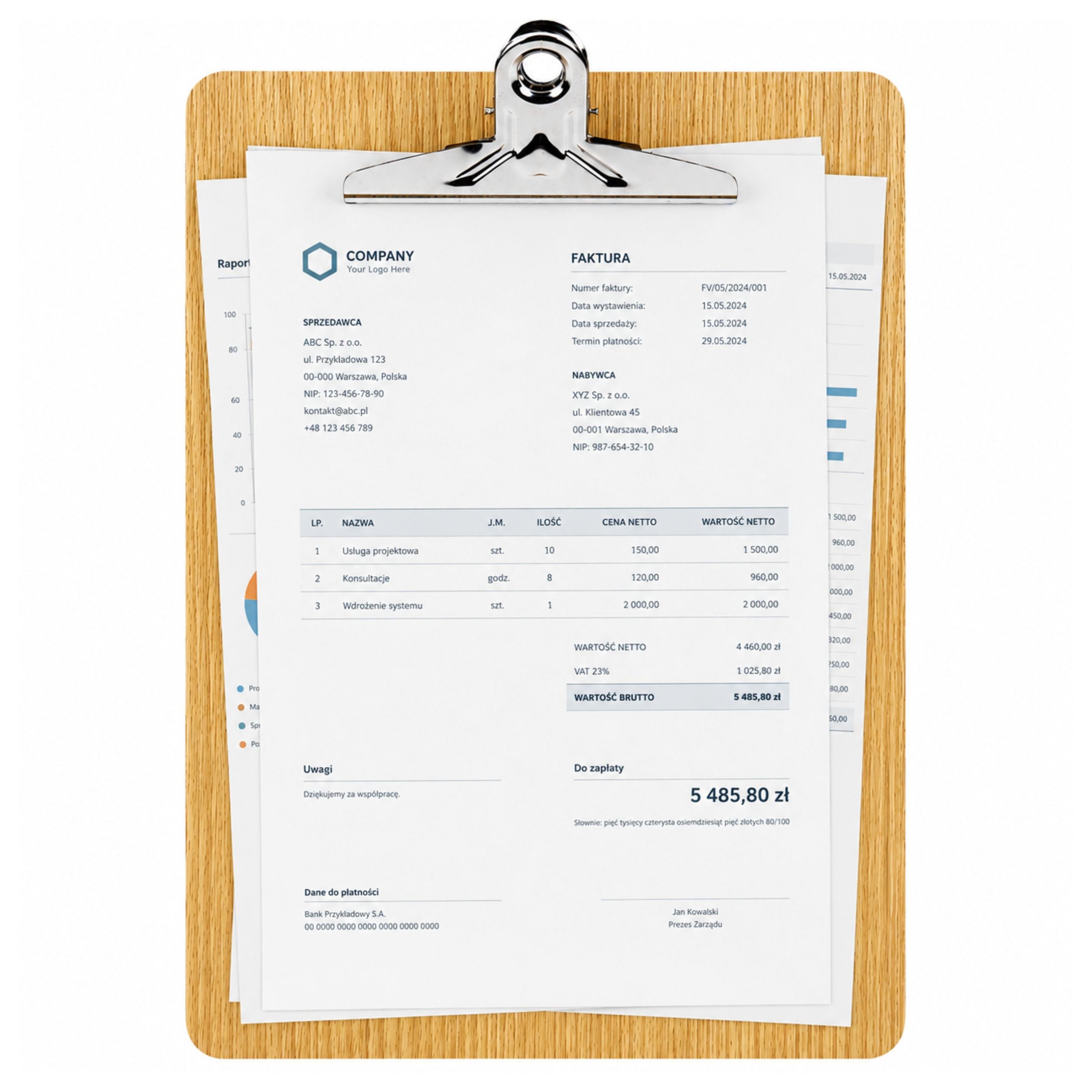 Wooden Writing Board With Clipboard A4