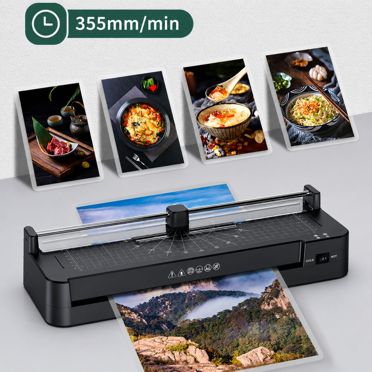 Laminátor 3 v 1 s těsněním a gilotinou pro fotografické dokumenty formátu A3 Černá