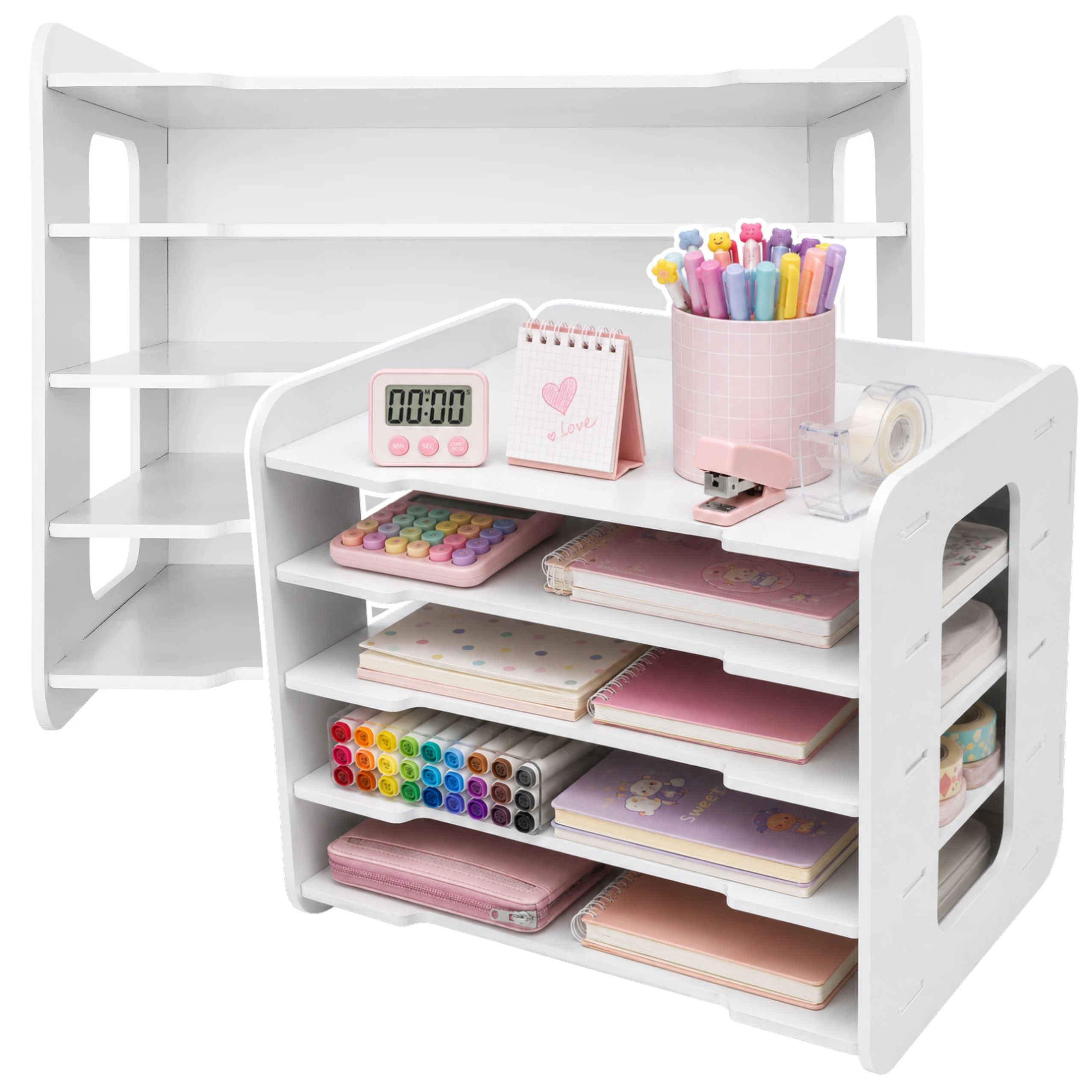 Office Organizer For Desk Wooden Shelves For A4 Documents White