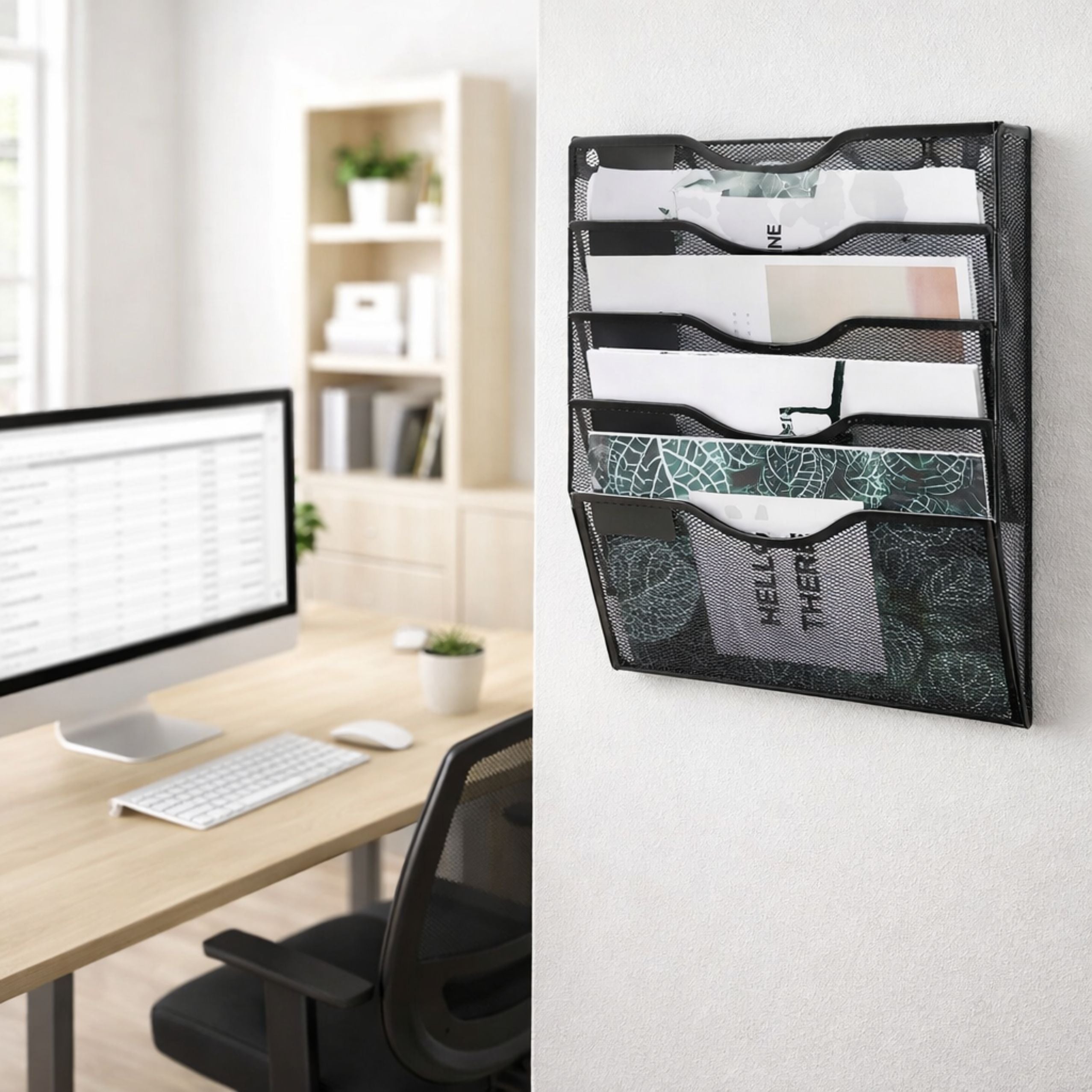 Metal Organizer For Documents And Newspapers Wall Shelf 5 Compartments A4 Black