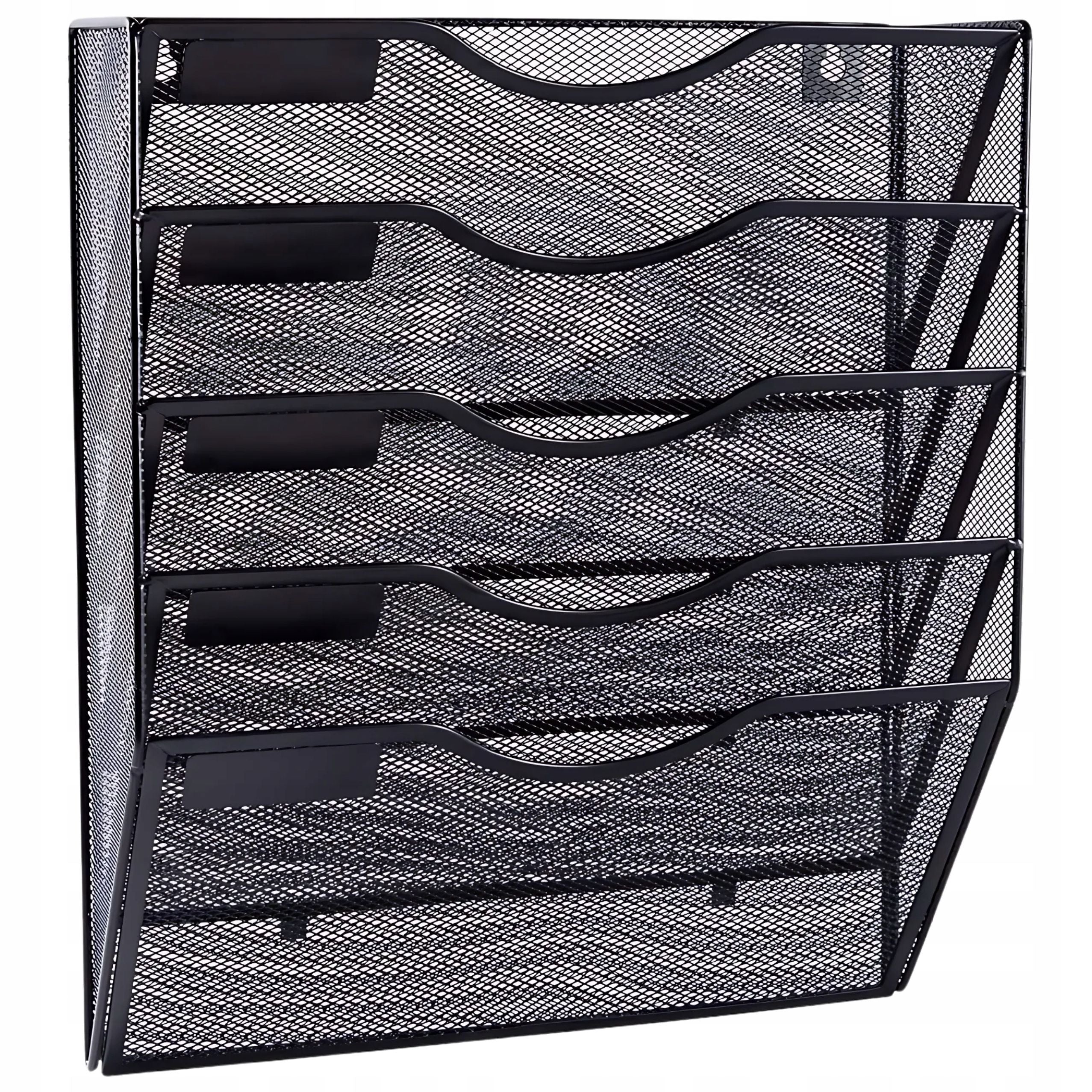 Metal Organizer For Documents And Newspapers Wall Shelf 5 Compartments A4 Black