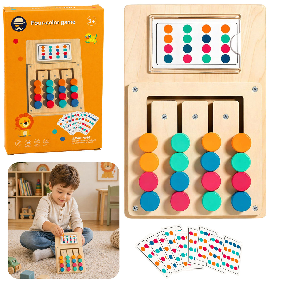 Jeu de logique en bois, cartes de Puzzle de correspondance des couleurs avec motifs, 12 pièces