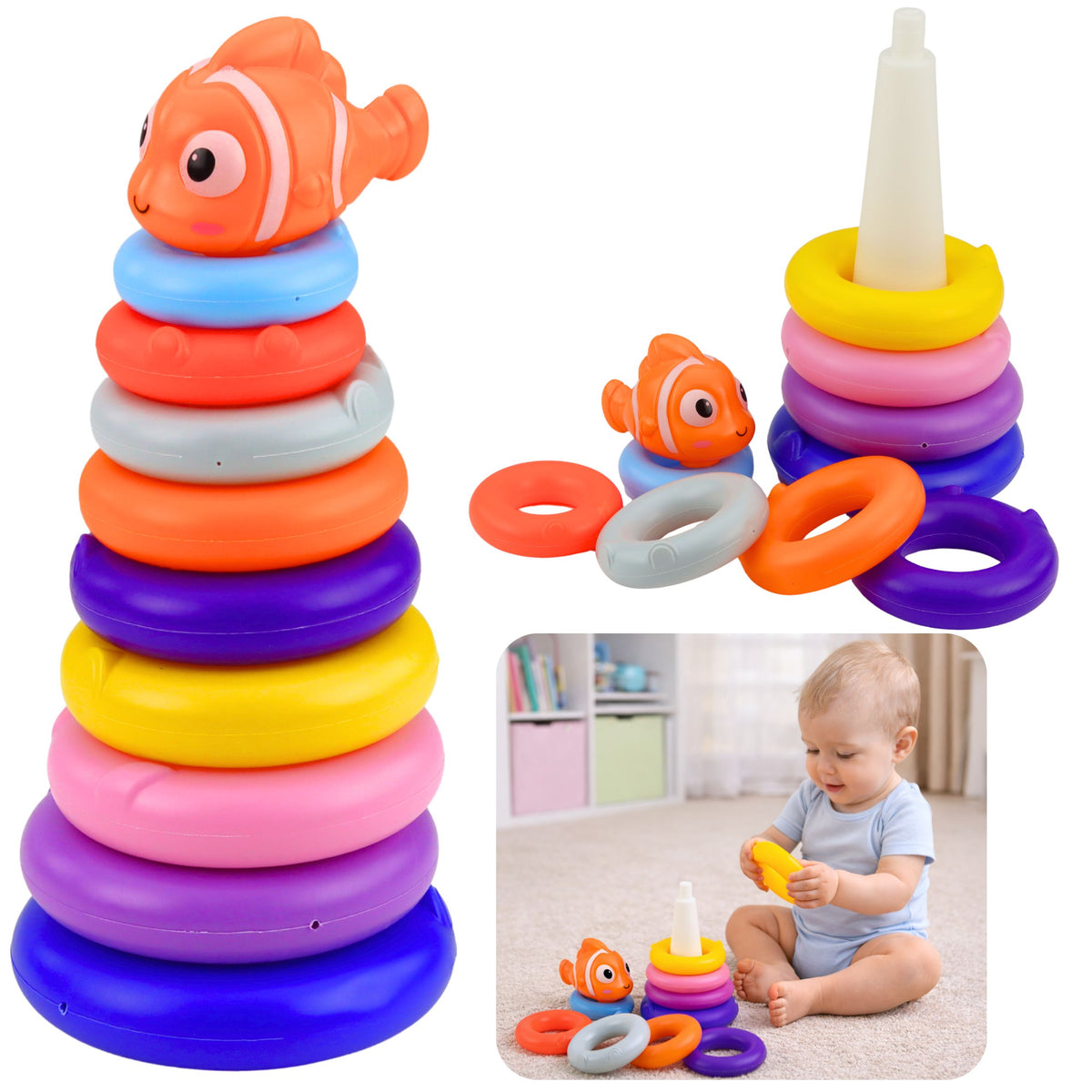 Educational Pyramid Puzzle With Colorful Circles Fish 10 Pcs.