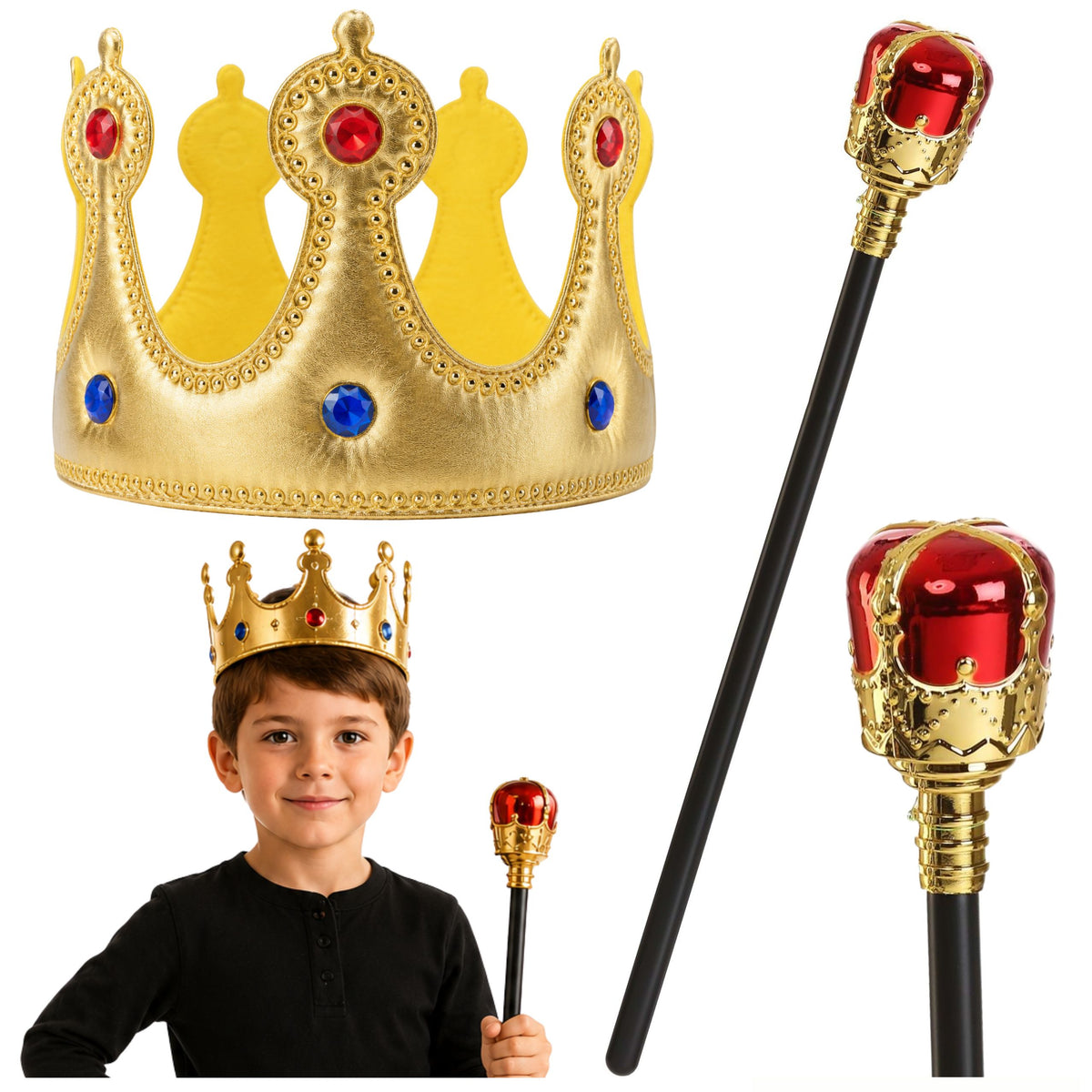 Kung Kostym Accessoarer Set Kronscepter För Barn Guld