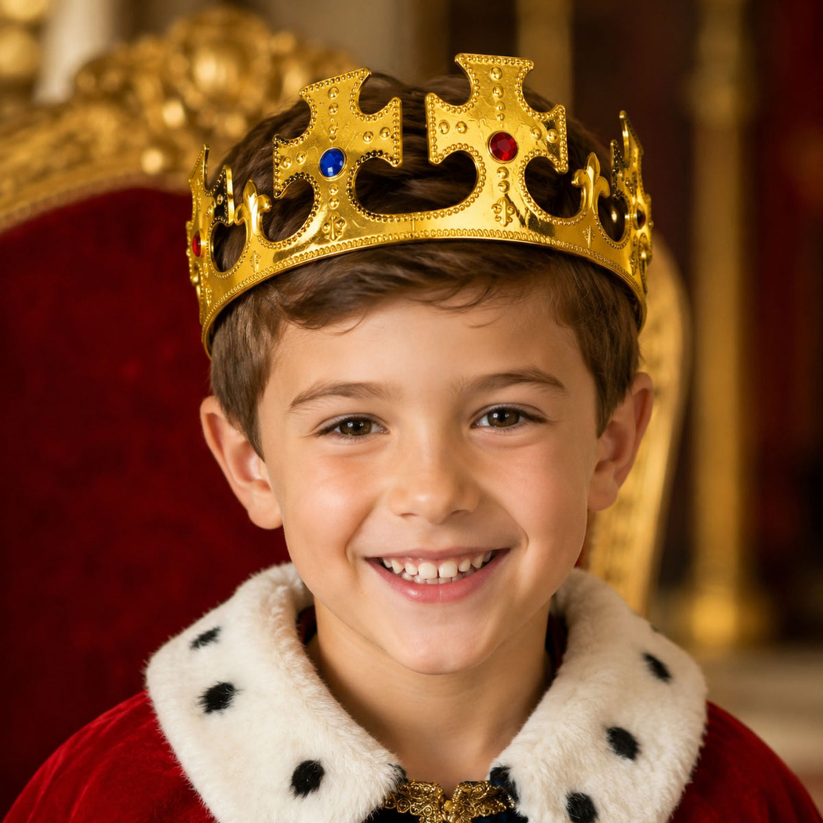 King's Crown Adjustable For King Queen Costume Gold 17-20 Cm