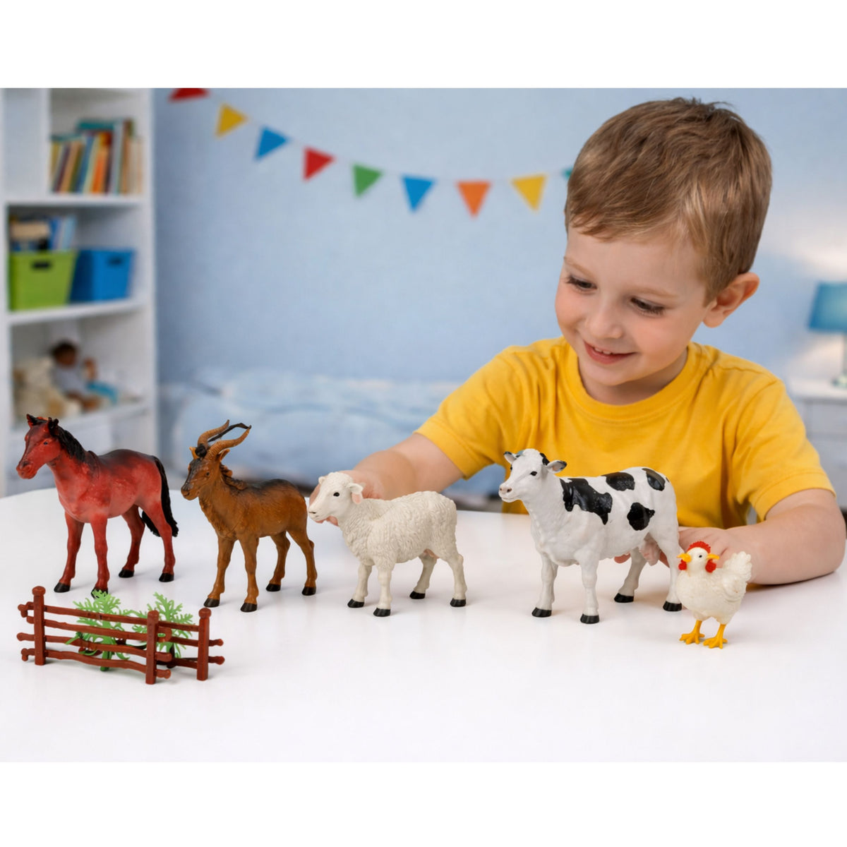 Set Of Figurines Animals Farm Trees Fence 13 Pcs.