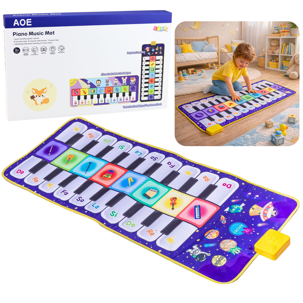 Tapis de danse éducatif musical espace piano interactif 120 x 48 cm