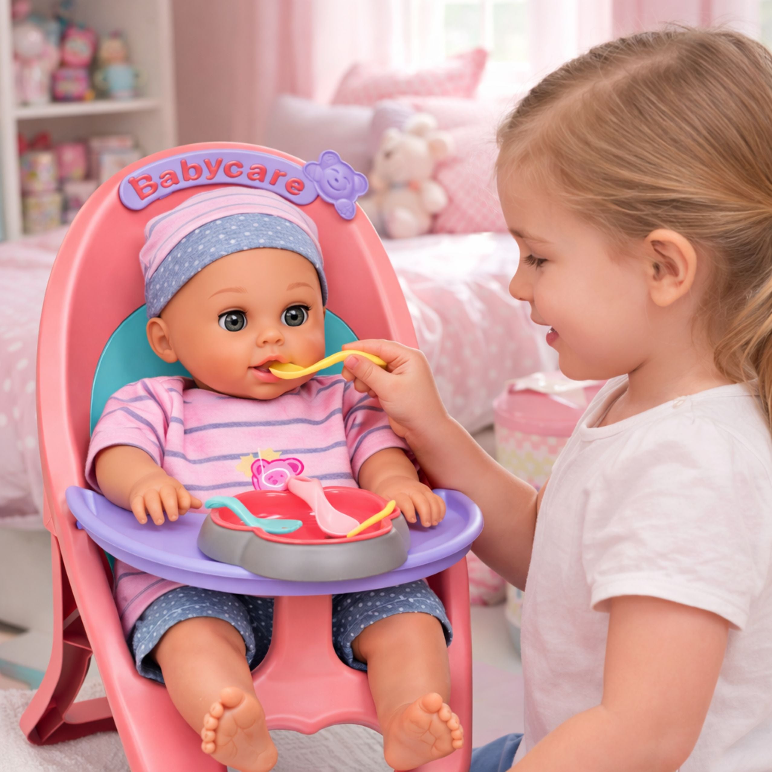 Baby Doll Peeing Babbles Cries Speaks 12 Sounds Accessories Chair