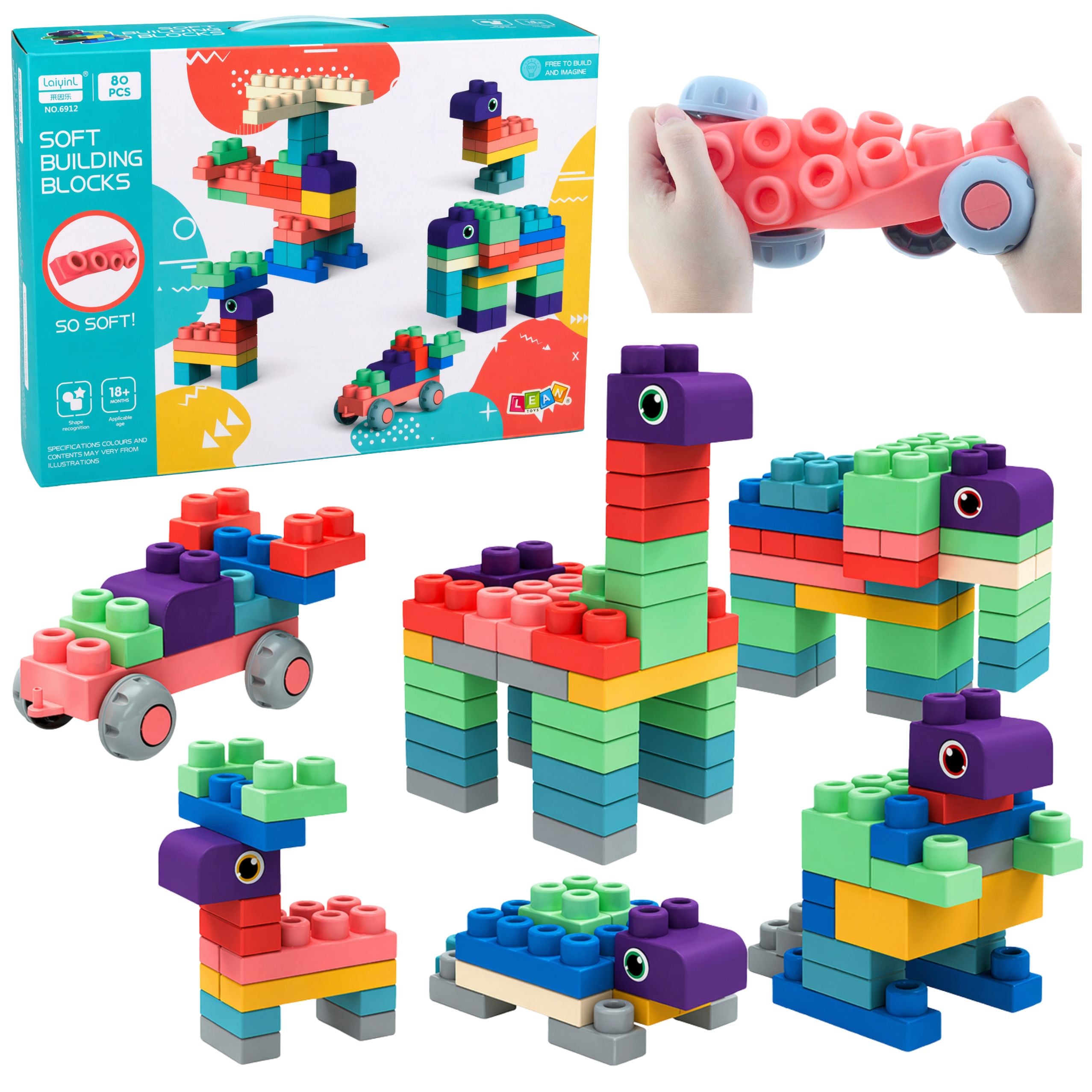 Soft Sensory Silicone Construction Blocks Colorful 80 Pcs.