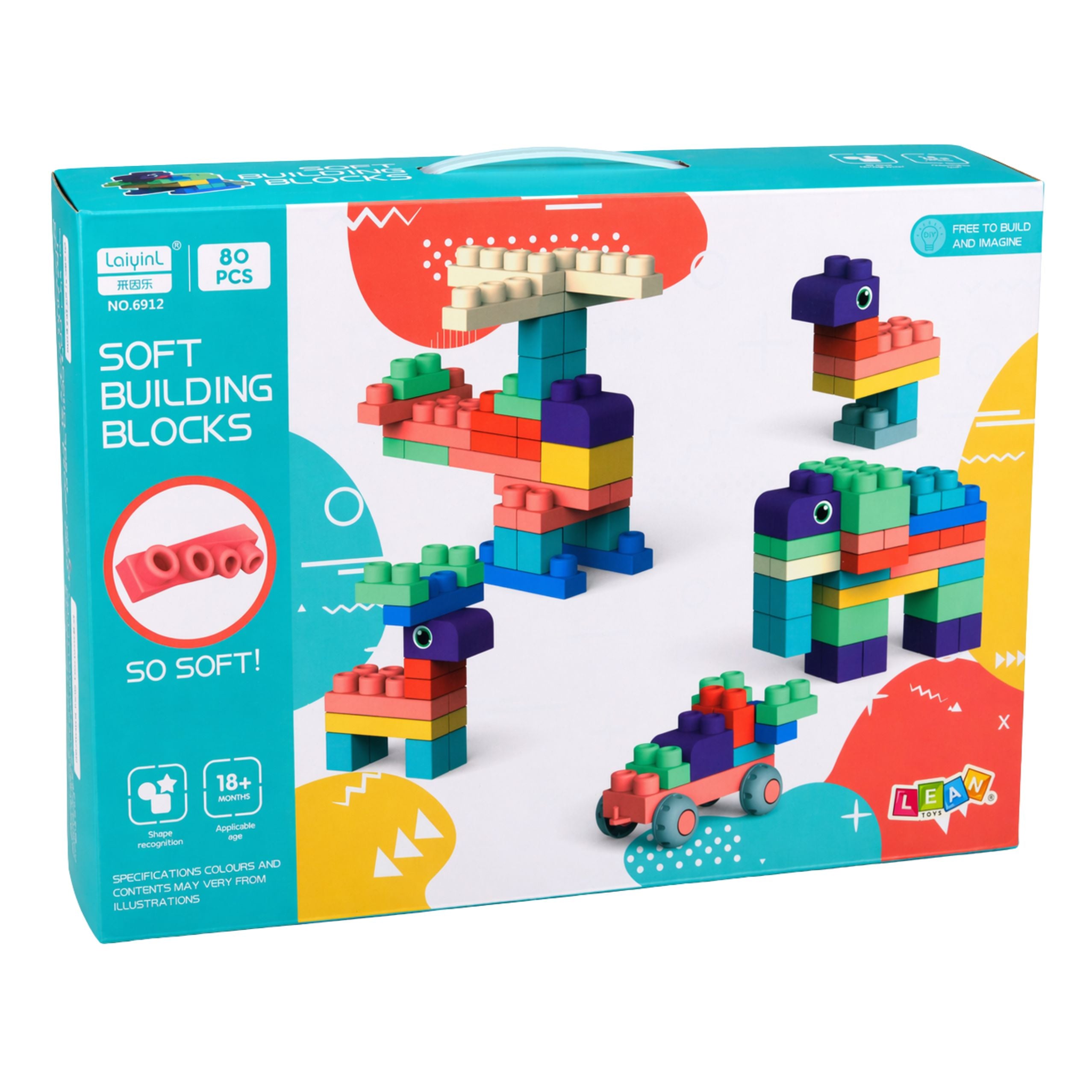 Soft Sensory Silicone Construction Blocks Colorful 80 Pcs.