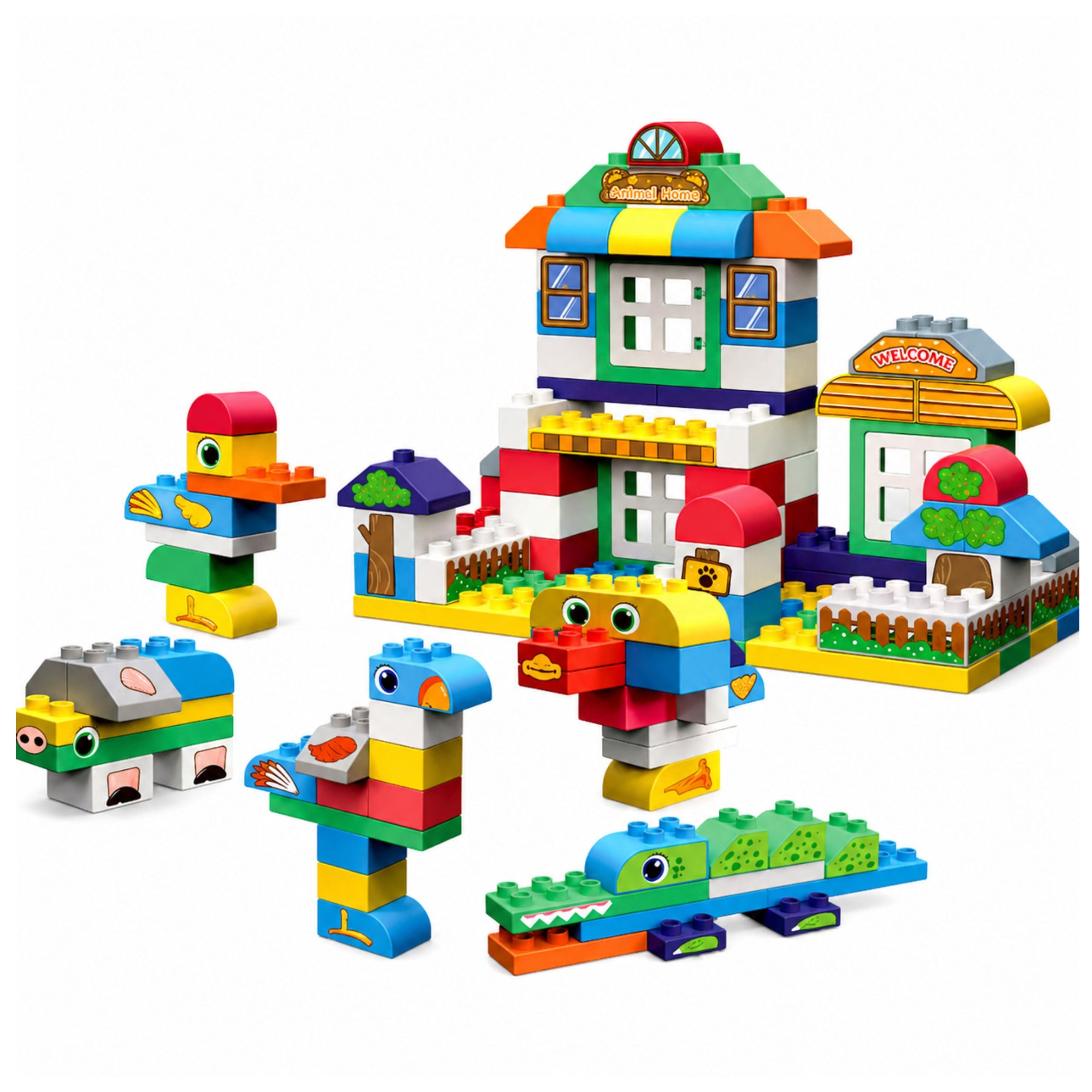 Soft Sensory Silicone Construction Blocks Animal House 151 Pcs.
