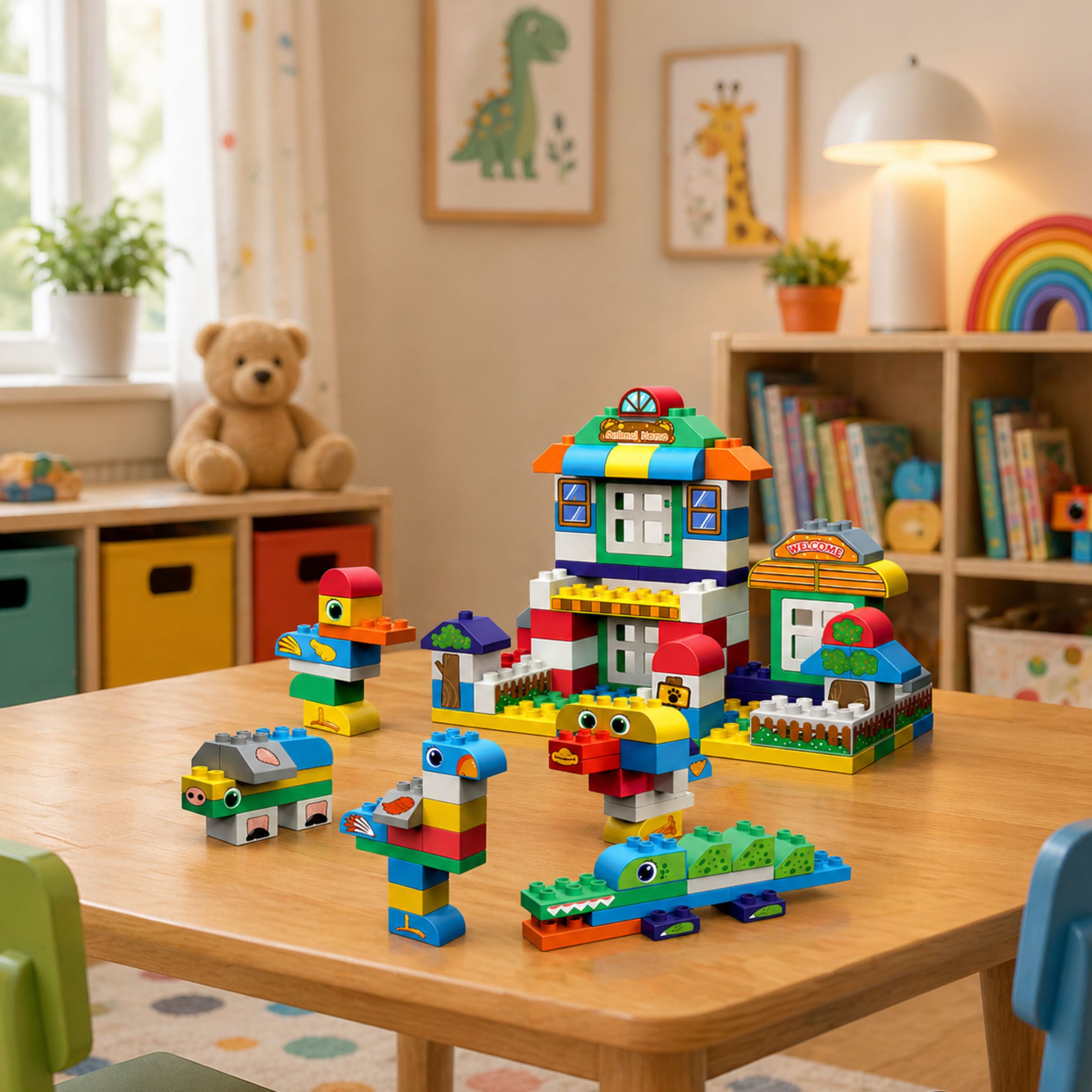 Soft Sensory Silicone Construction Blocks Animal House 151 Pcs.
