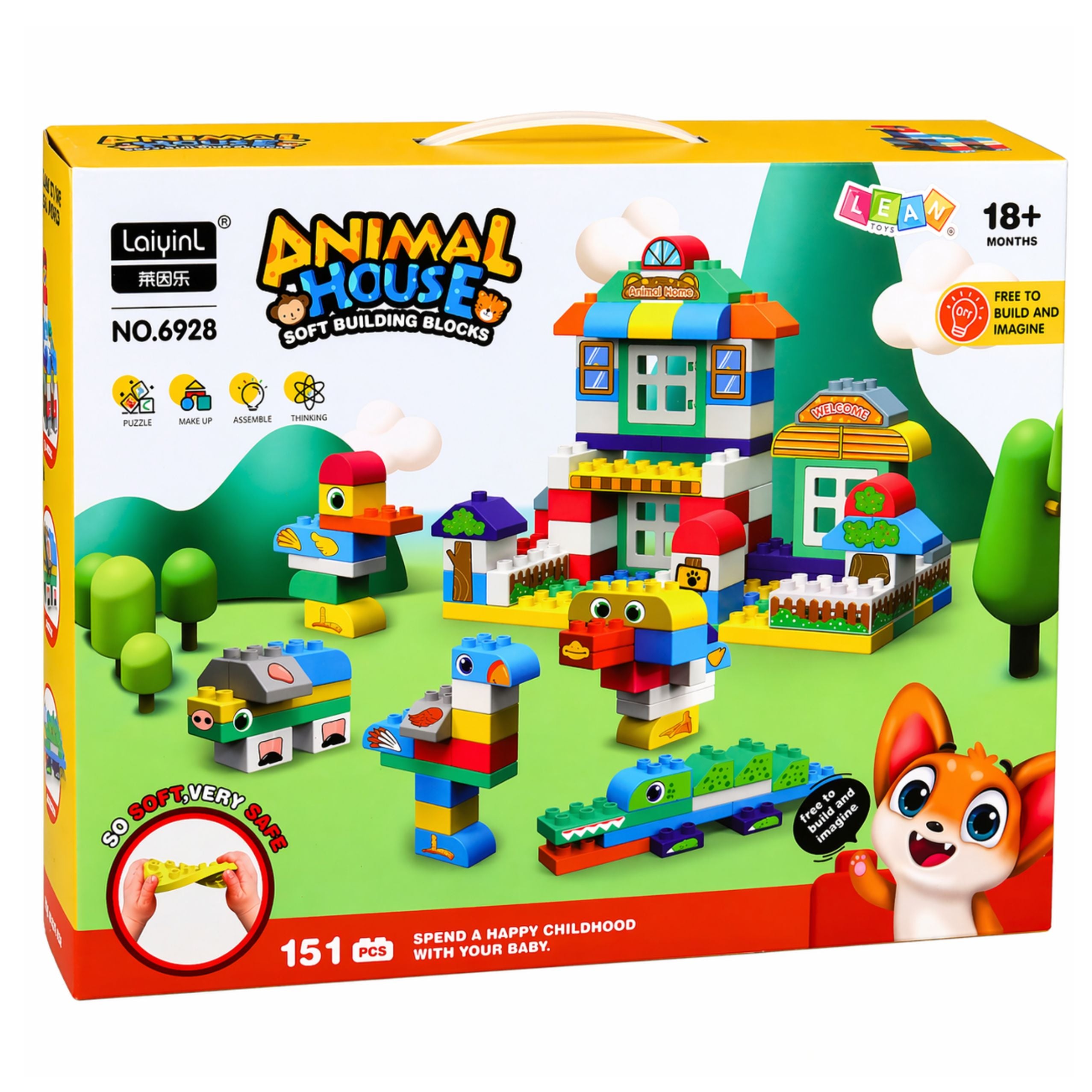 Soft Sensory Silicone Construction Blocks Animal House 151 Pcs.