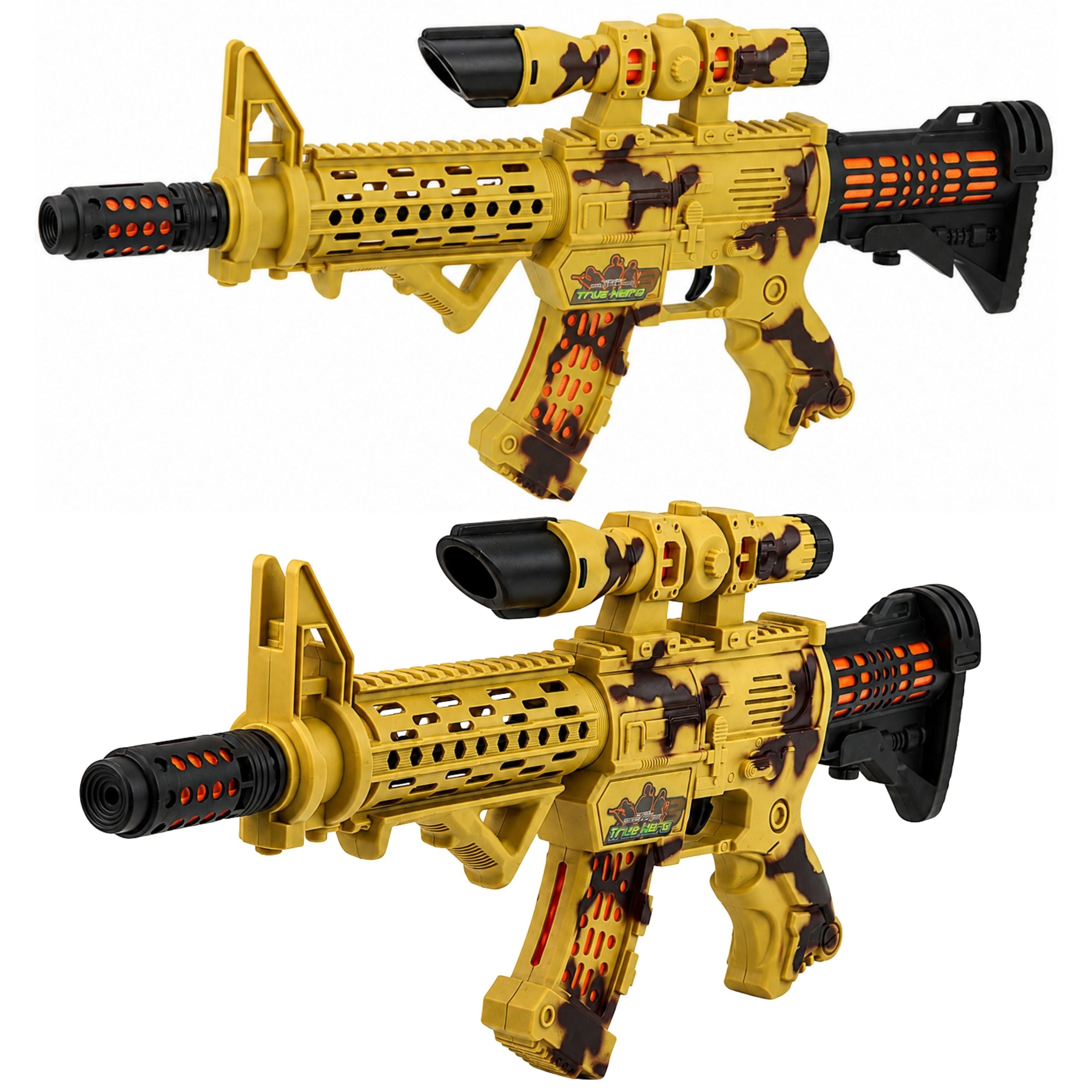 Toy Rifle Camouflage Scope Movable Silencer Lights Sounds 54 Cm