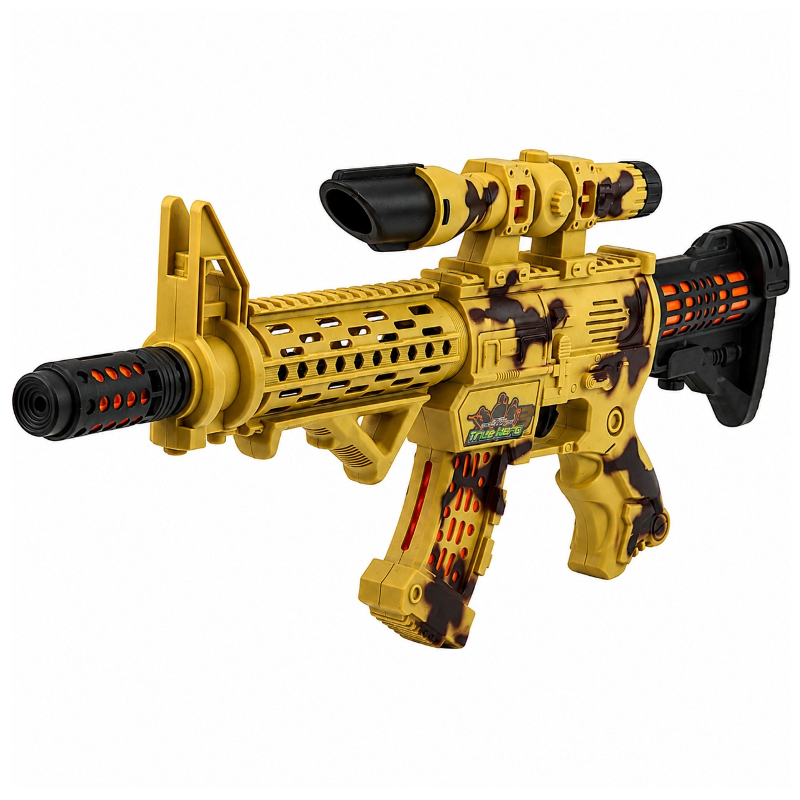 Toy Rifle Camouflage Scope Movable Silencer Lights Sounds 54 Cm
