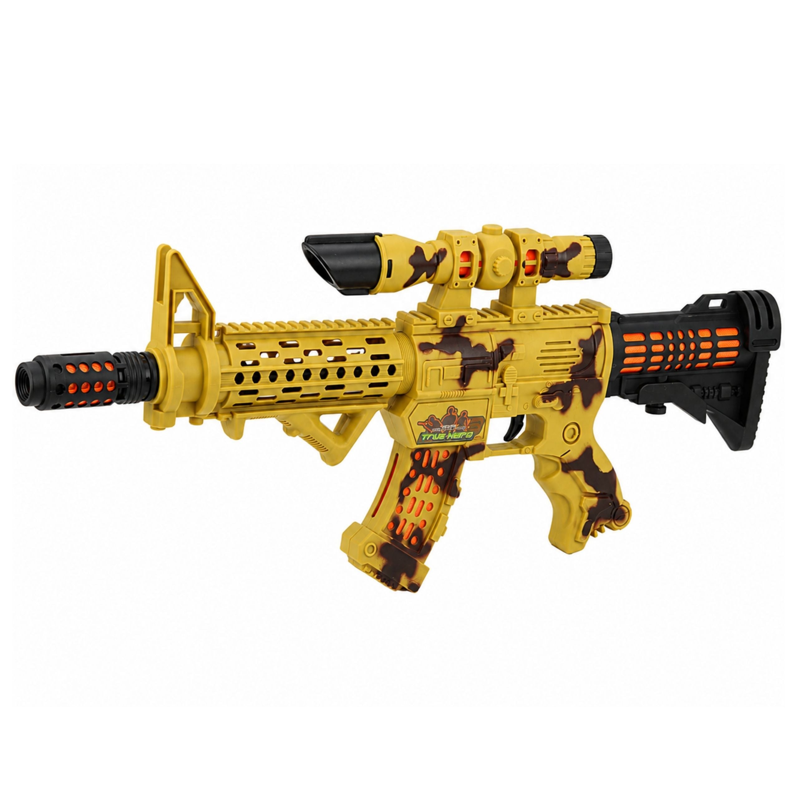 Toy Rifle Camouflage Scope Movable Silencer Lights Sounds 54 Cm