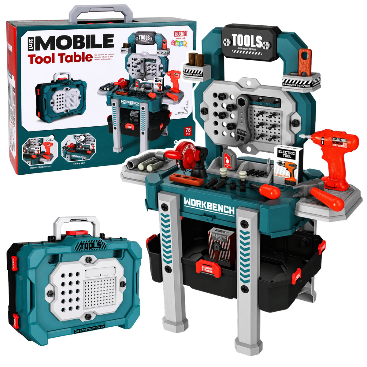 Diy Set 2-in-1 Tool Table Suitcase Workshop Screwdriver 78 Pcs.