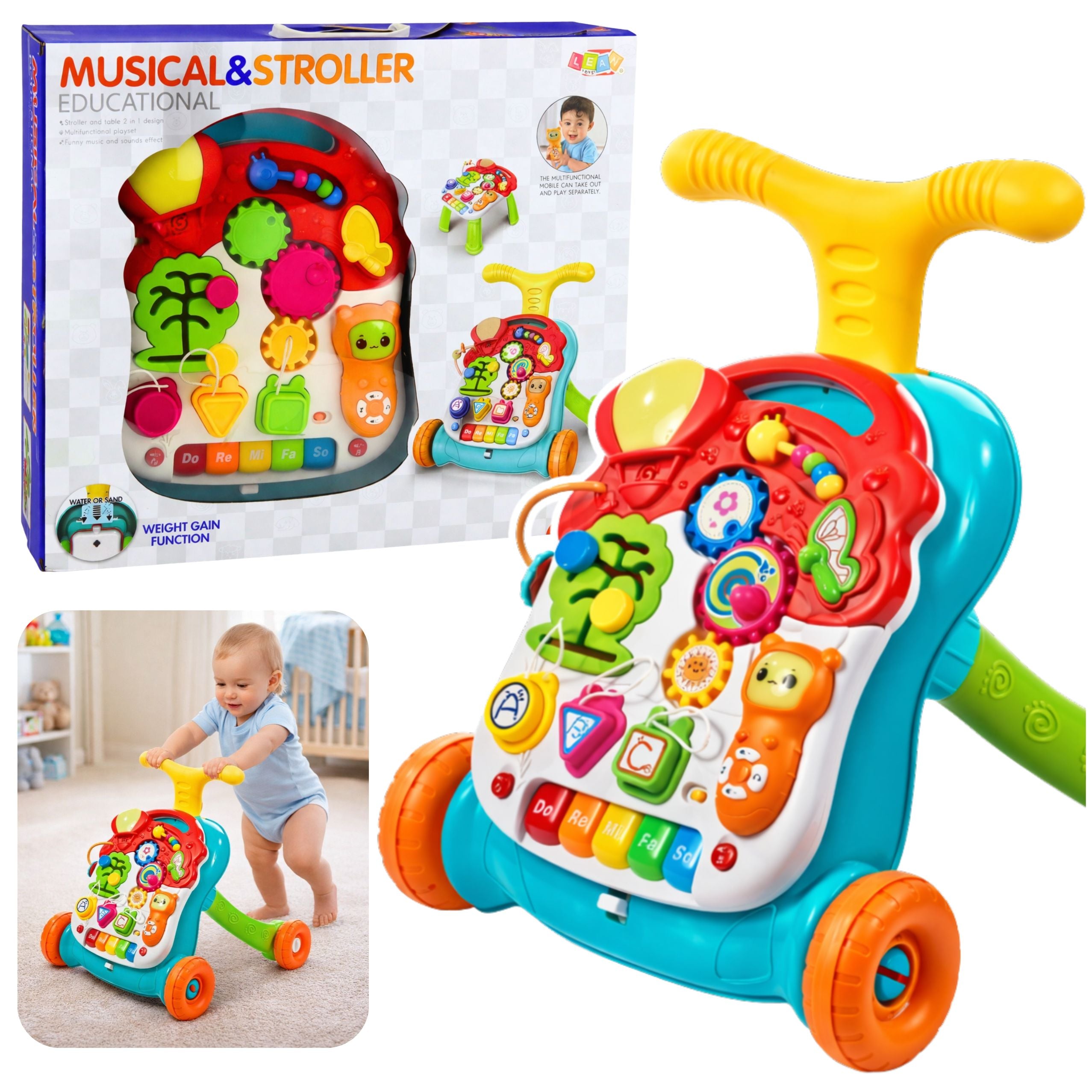 Educational Walker Pusher Table Interactive Panel 5 In 1 Multicolor