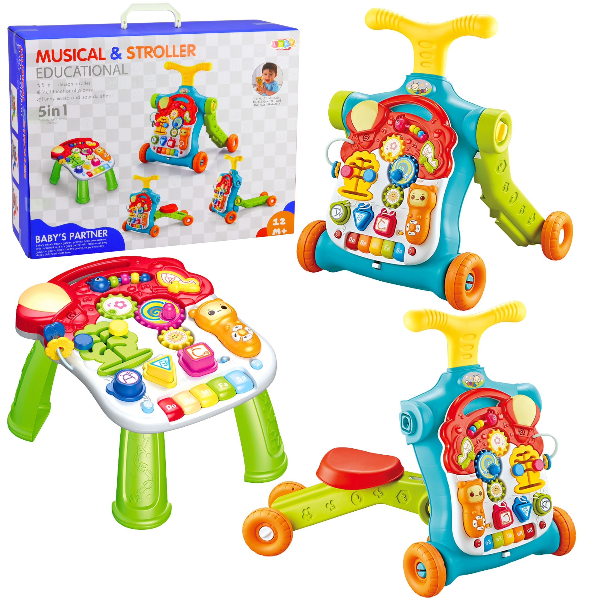 Walker Pusher Scooter Educational Table Interactive Panel 5 In 1 Colorful