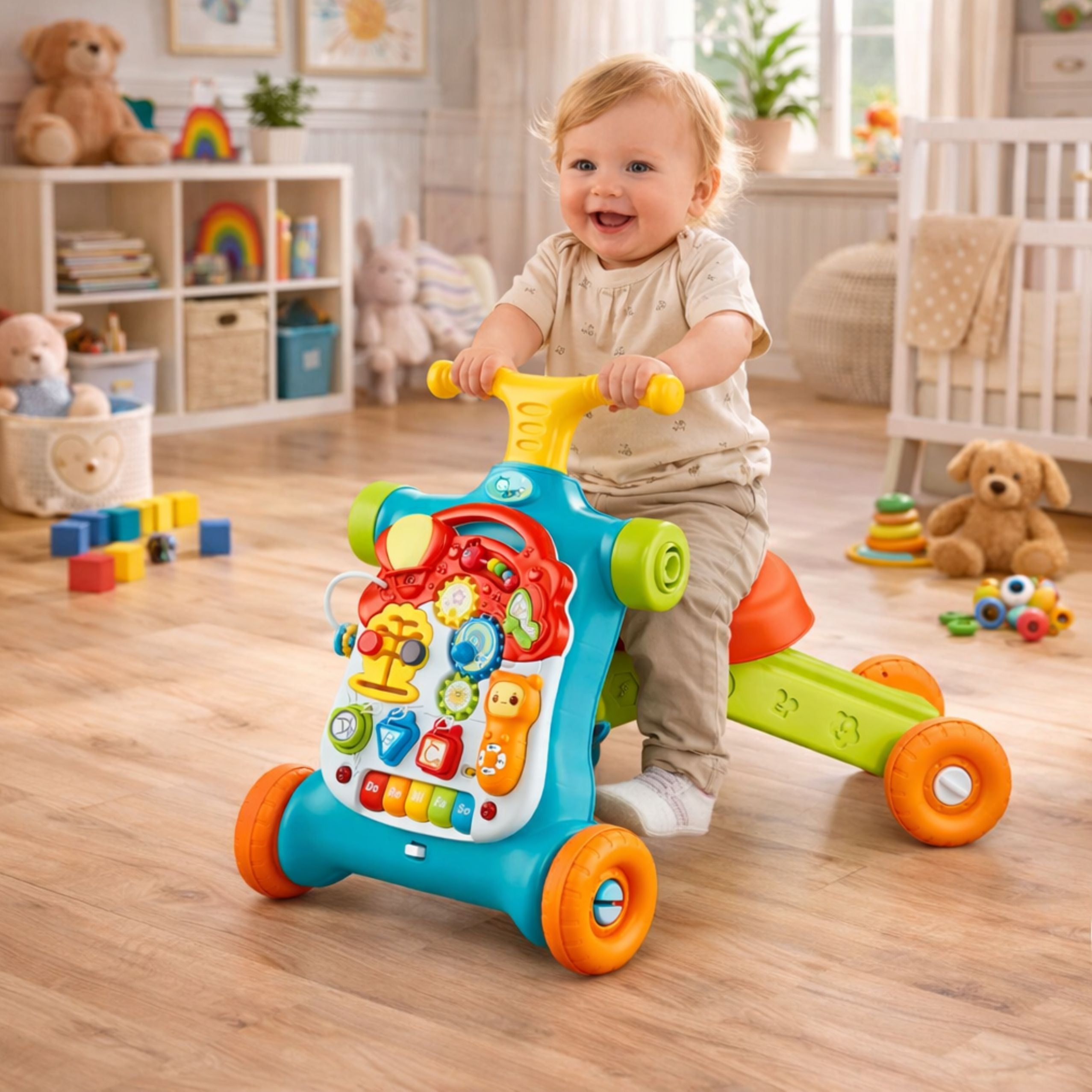 Walker Pusher Scooter Educational Table Interactive Panel 5 In 1 Colorful