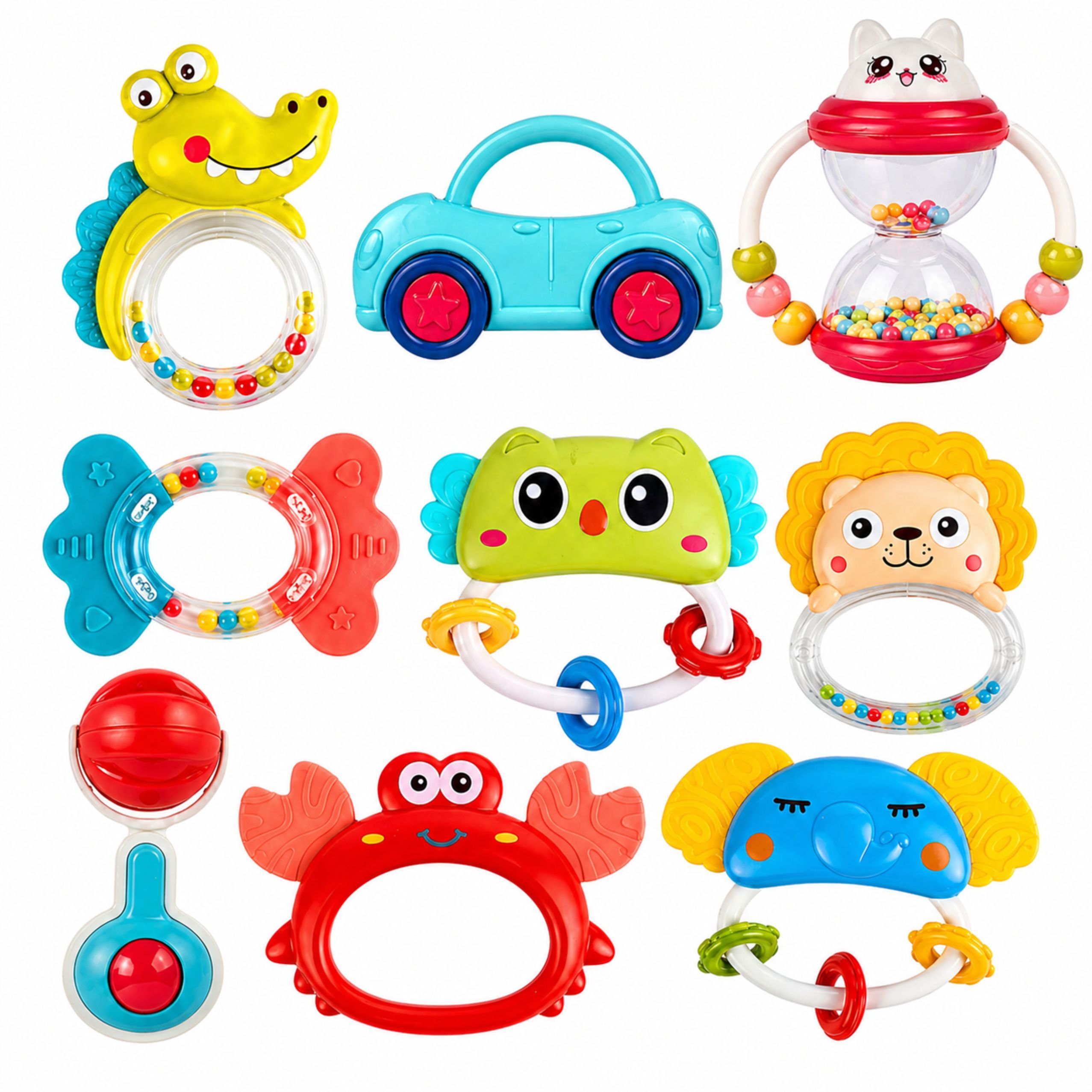 Set Of Rattles Teethers Toys For Toddlers Colorful Moving 9 Pcs.