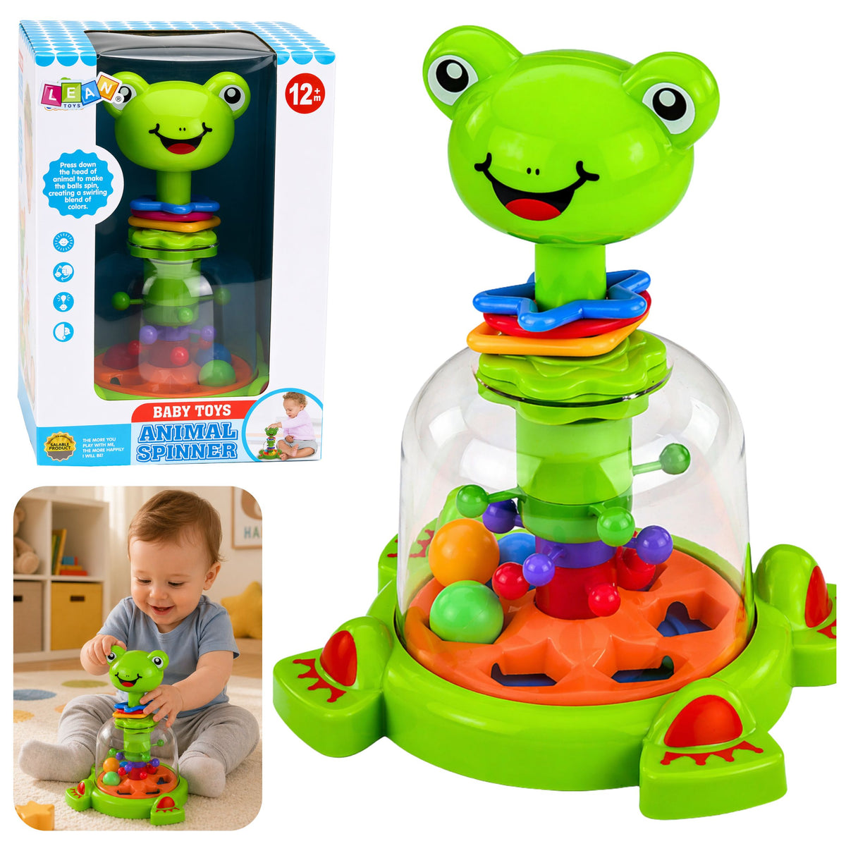 Spinner interactivo de rana con bolas giratorias para bebés