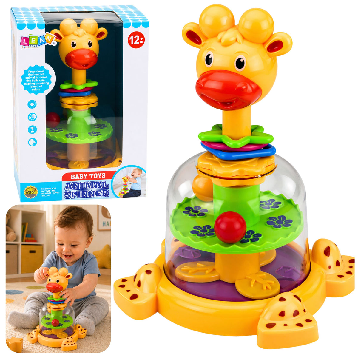Interactive Giraffe Spinning Top With Spinning Balls For Babies