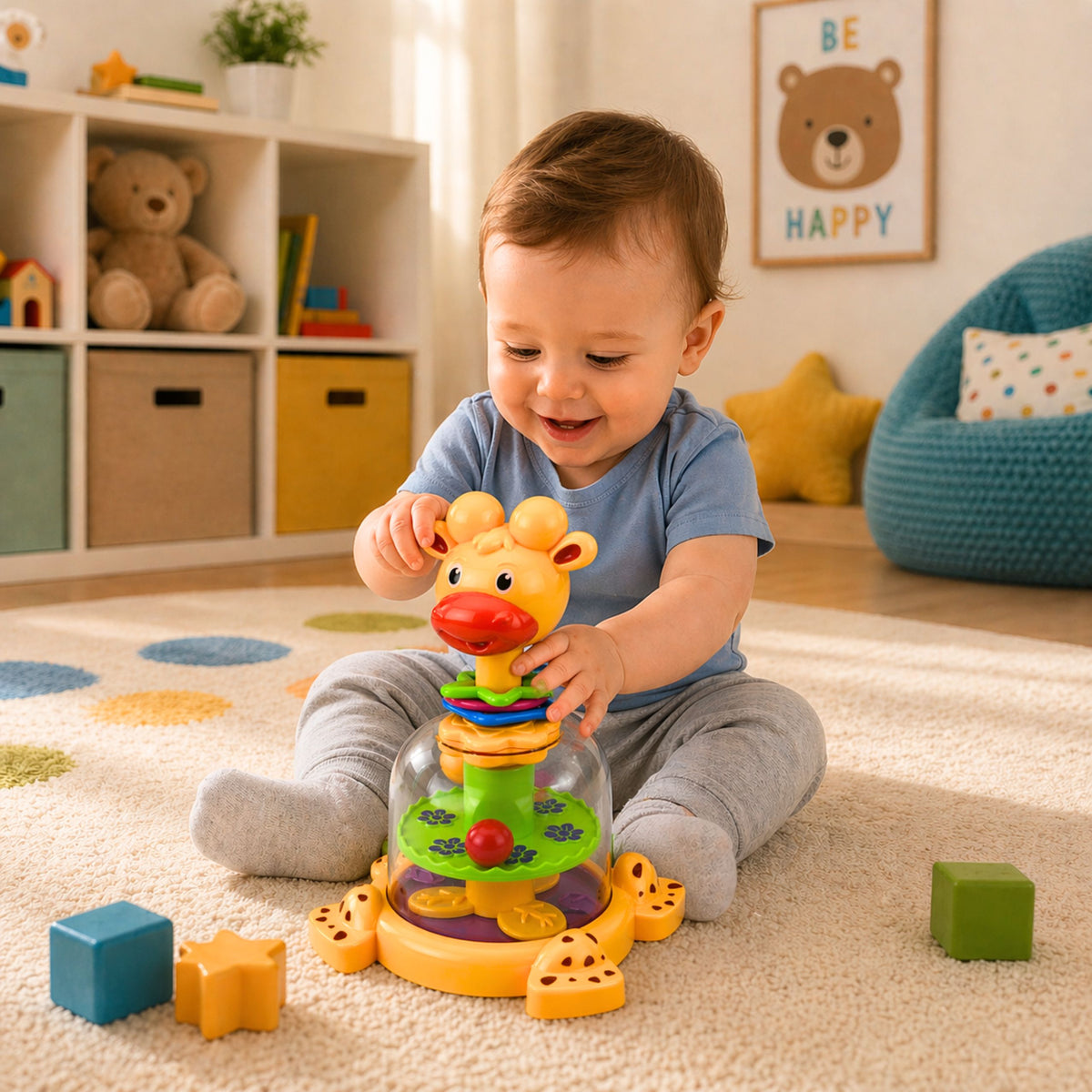 Interactive Giraffe Spinning Top With Spinning Balls For Babies