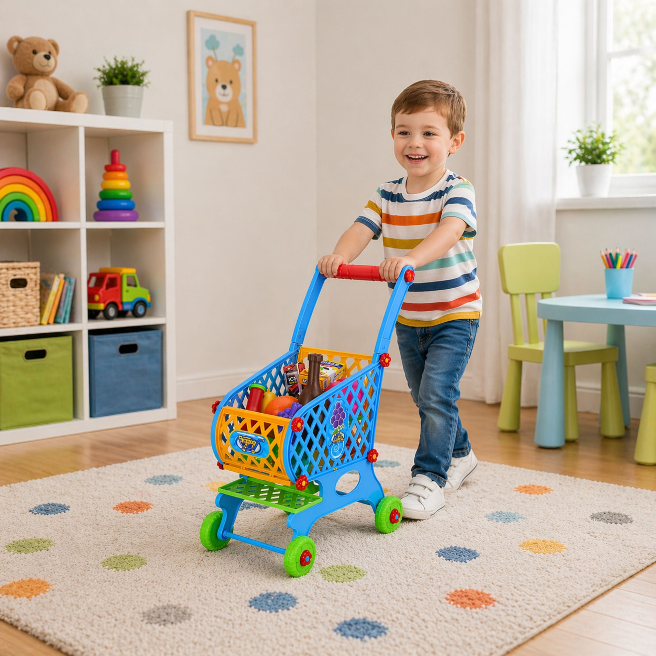 Large Shopping Cart For Children Groceries Blue 52cm 46 Pcs.