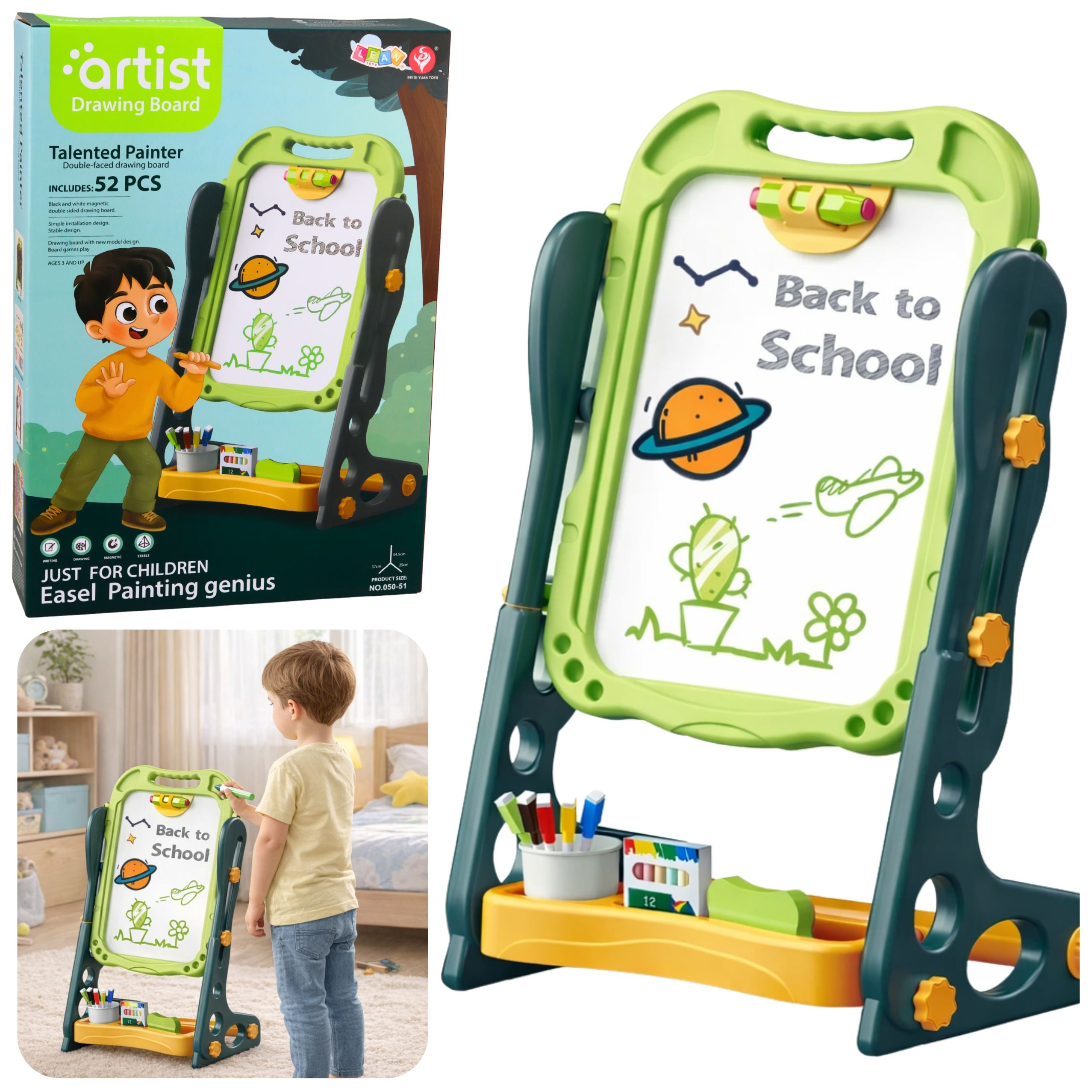 Double-sided Magnetic Chalk Board Dry Erase Green 52 Pcs.