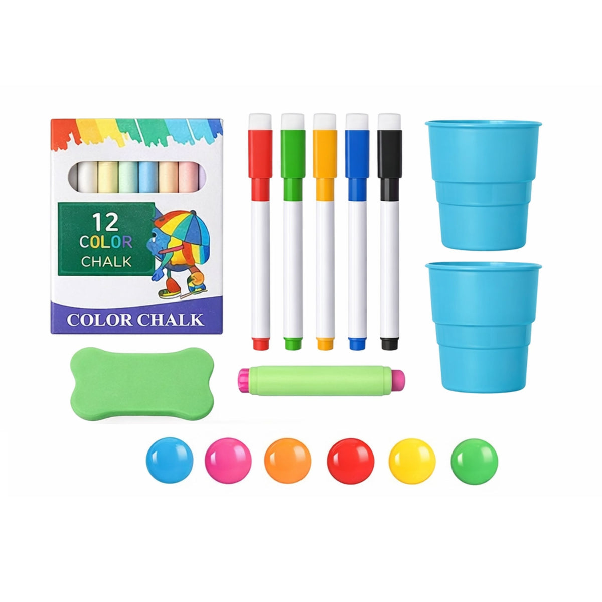 Double-sided Magnetic Dry-erase Chalk Board With Magnets And Chalks 48 pcs.