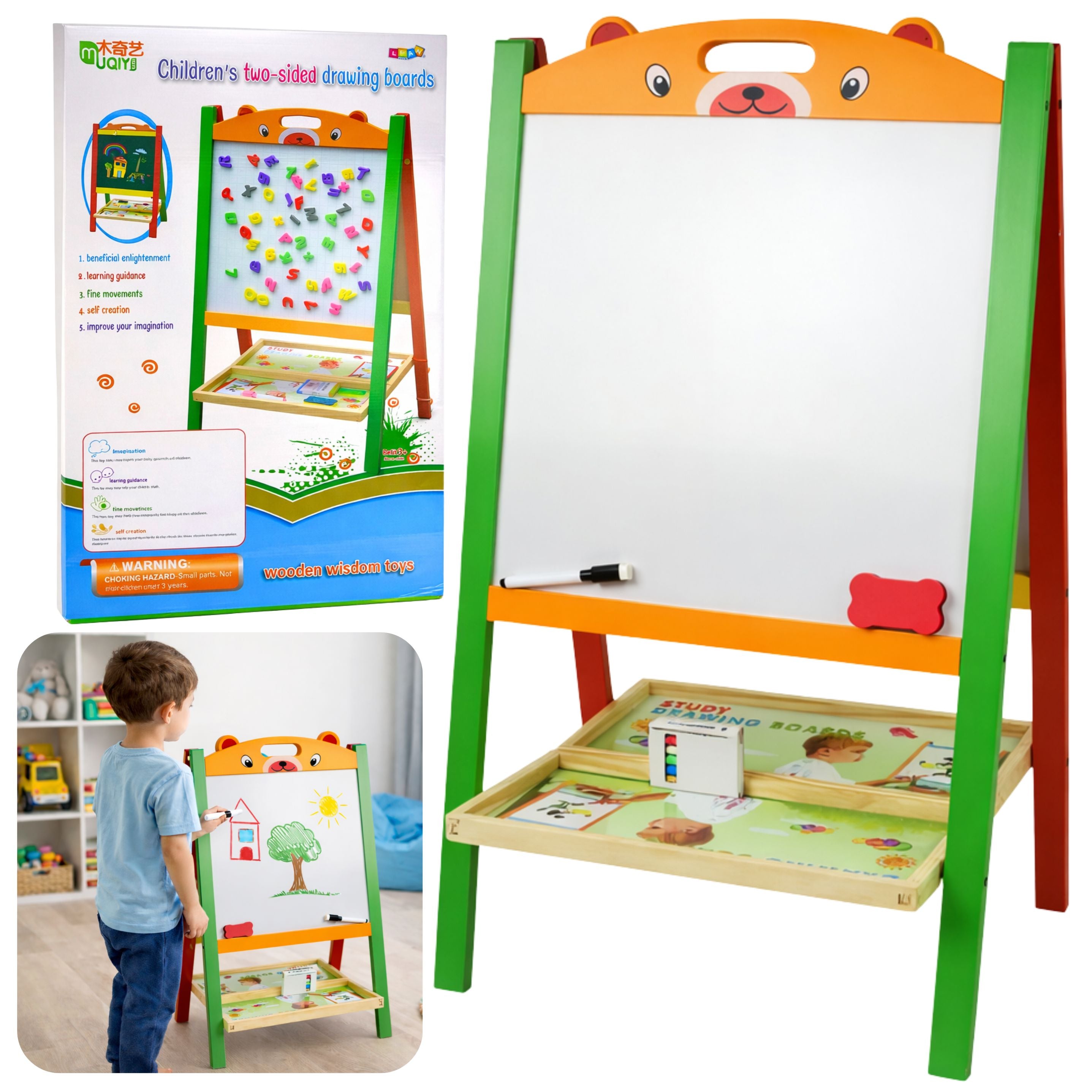 Double-sided Magnetic Educational Chalk Board 2 In 1 Markers Letters Numbers
