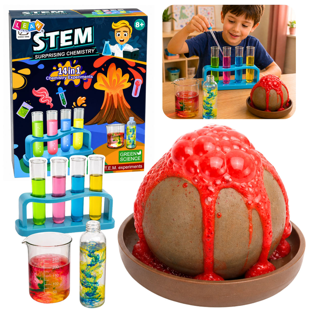 Experimentos de volcanes del kit educativo experimental 14 en 1 de Little Chemist