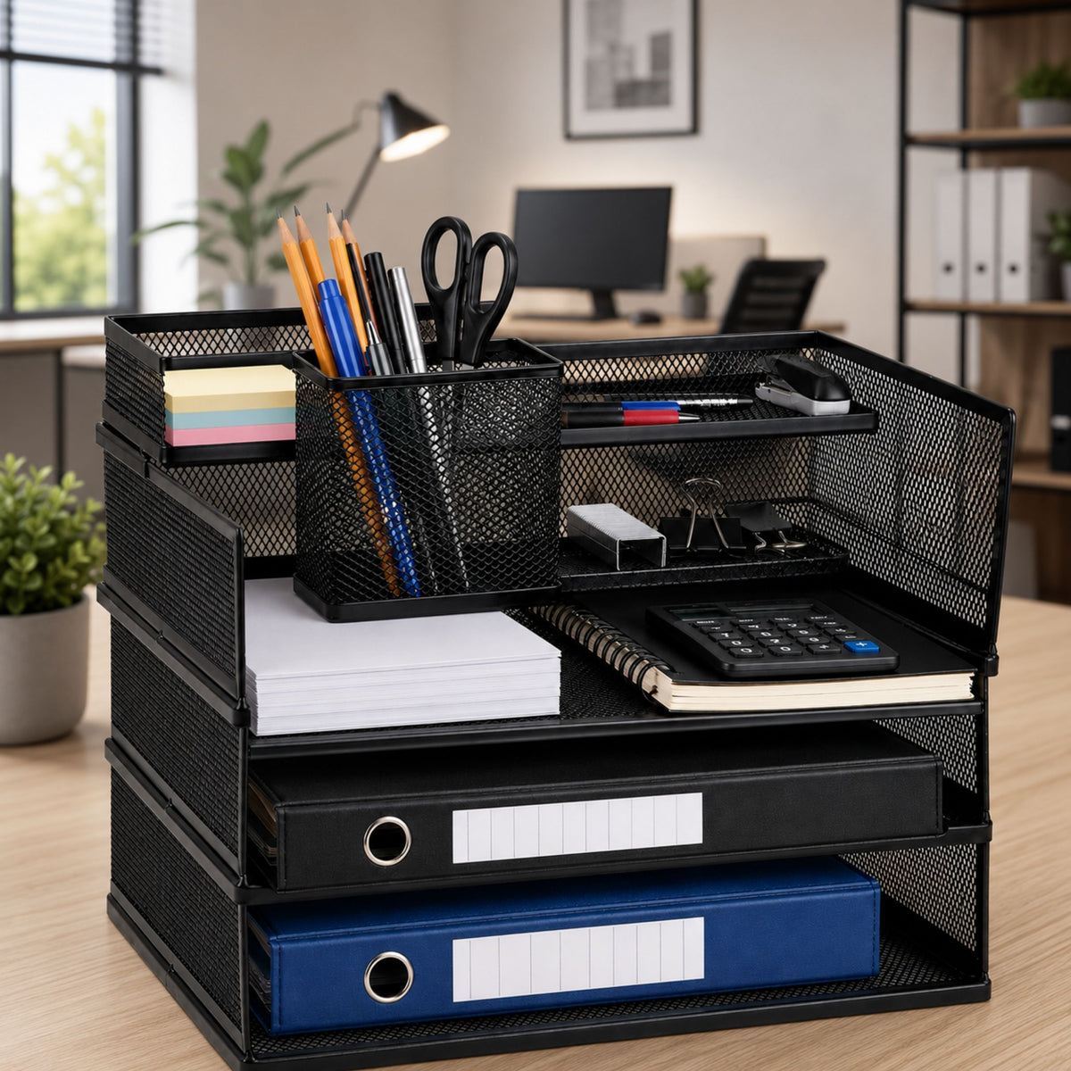 Metal Multi-level Organizer Shelves For Documents Accessories Black