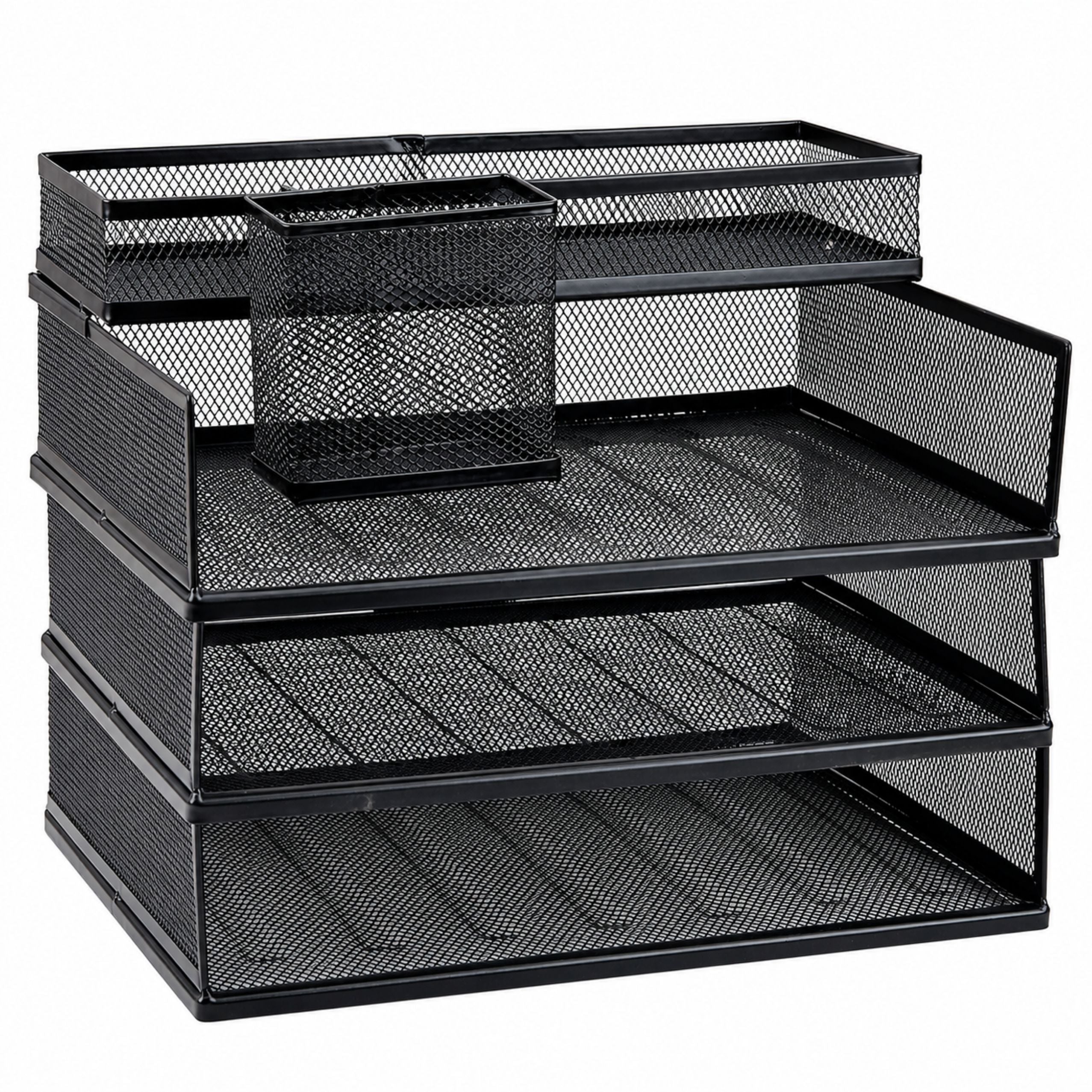 Metal Multi-level Organizer Shelves For Documents Accessories Black