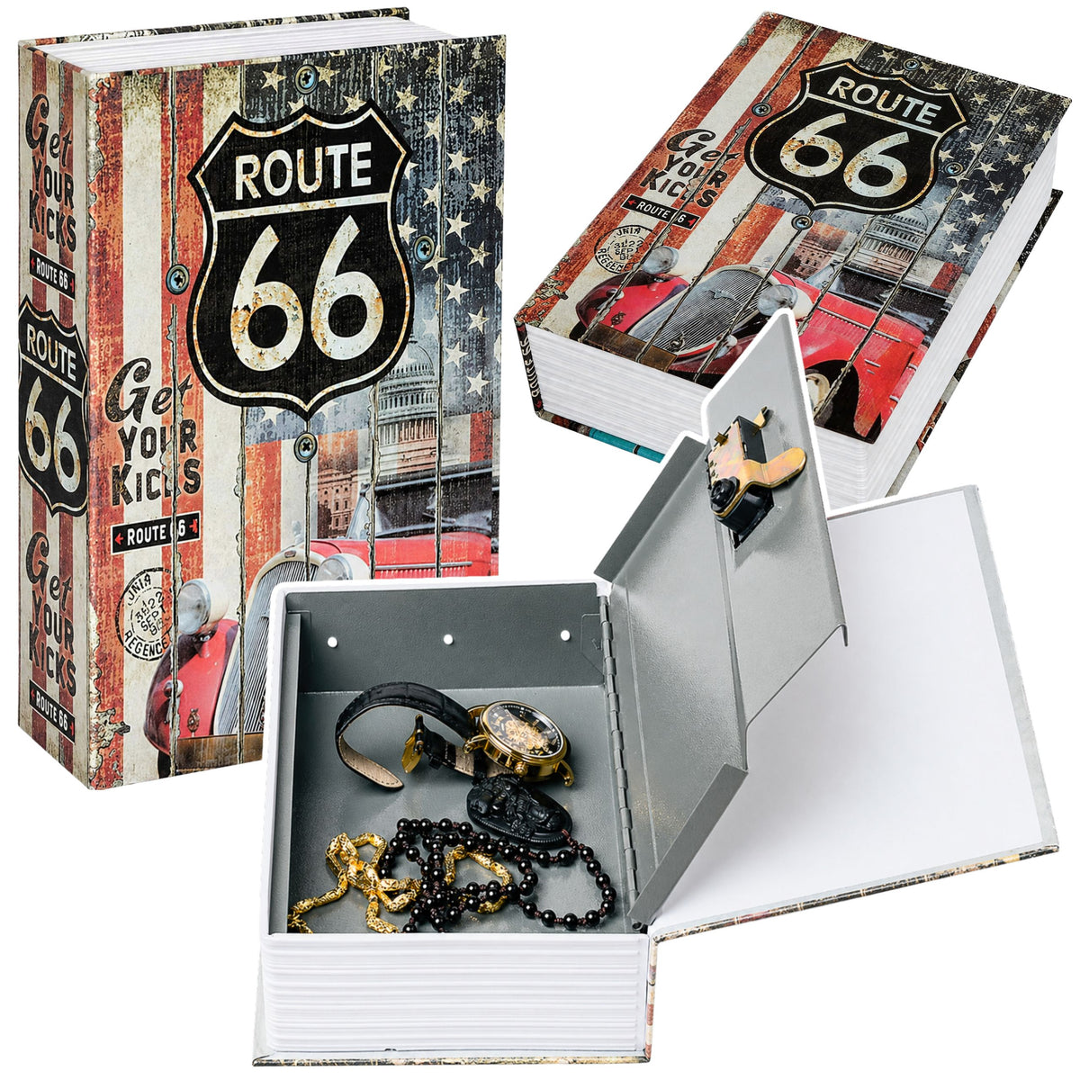 Cofre para Reservas com Chave Pequena Caixa Route 66 Grande